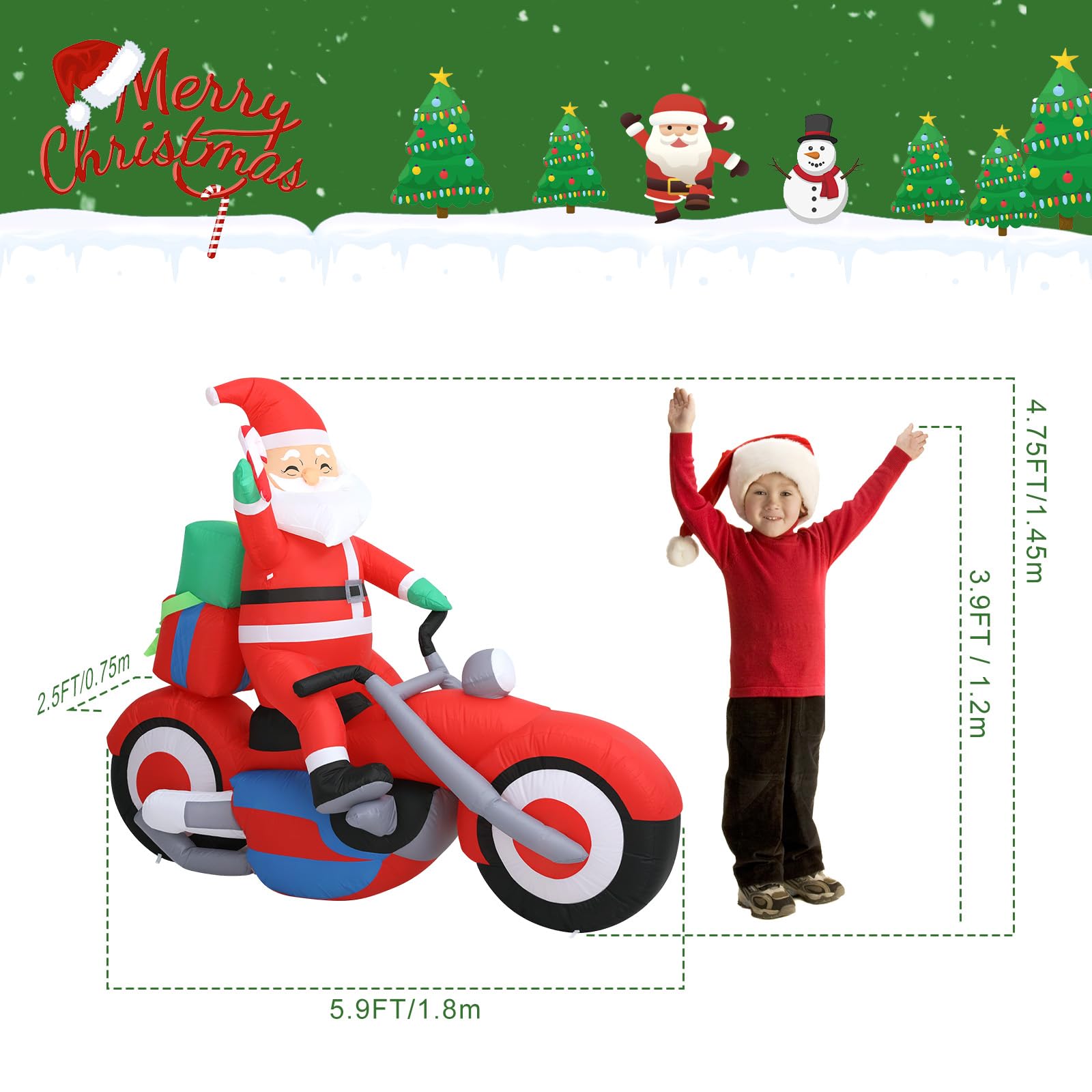 Aufblasbare Weihnachtsdeko, Riesiger Weihnachtsbaum Bogen mit 8 LED Leuchten, Wasserfest Beleuchtet Aufblasbar Weihnachtsdeko Aussen für Hof Garten Feiertag Weihnachtsdekoration