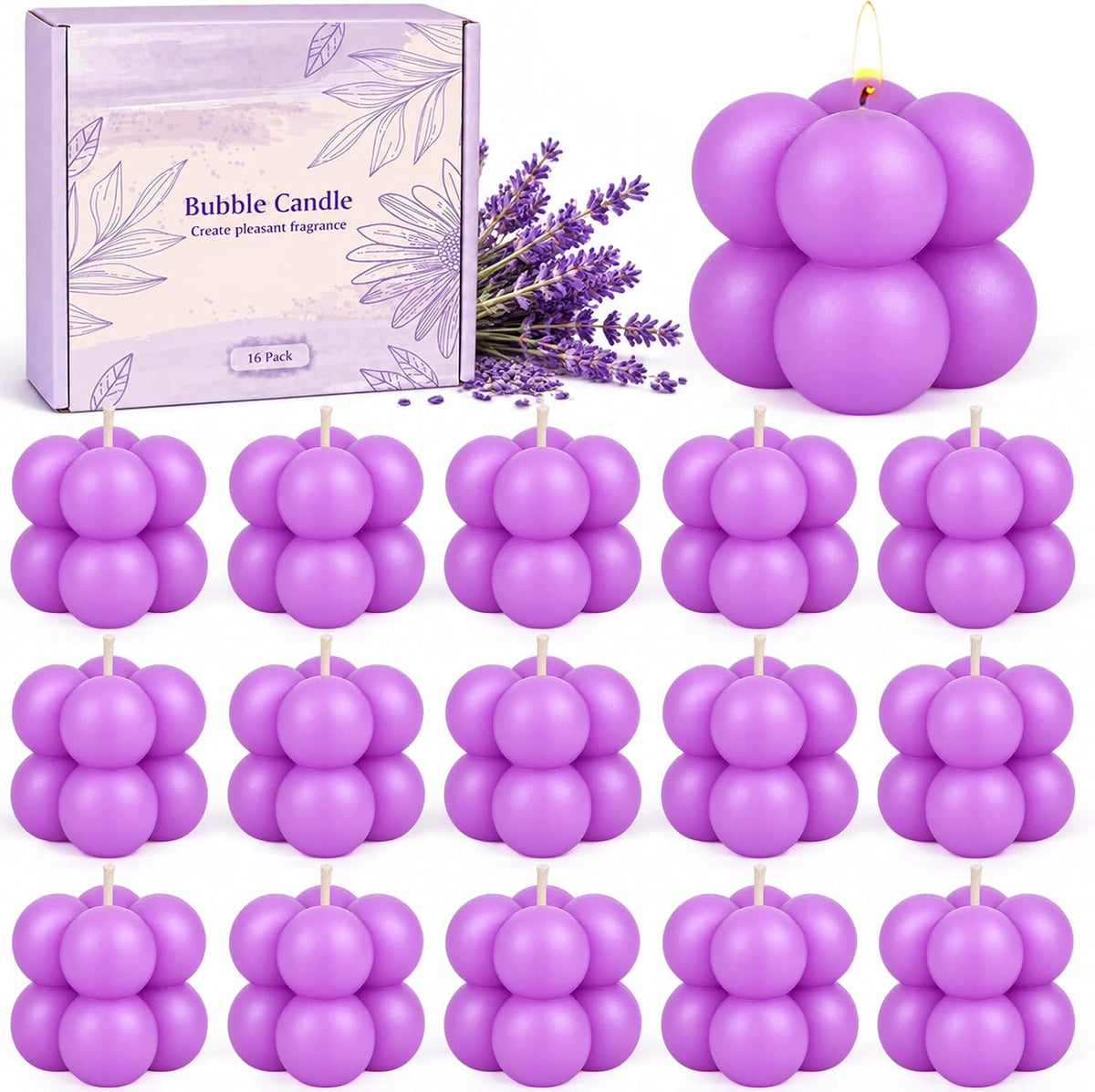 16 Stück Bubble Kerzen Lavendel, Kleine Sojawachs Duftkerzen
