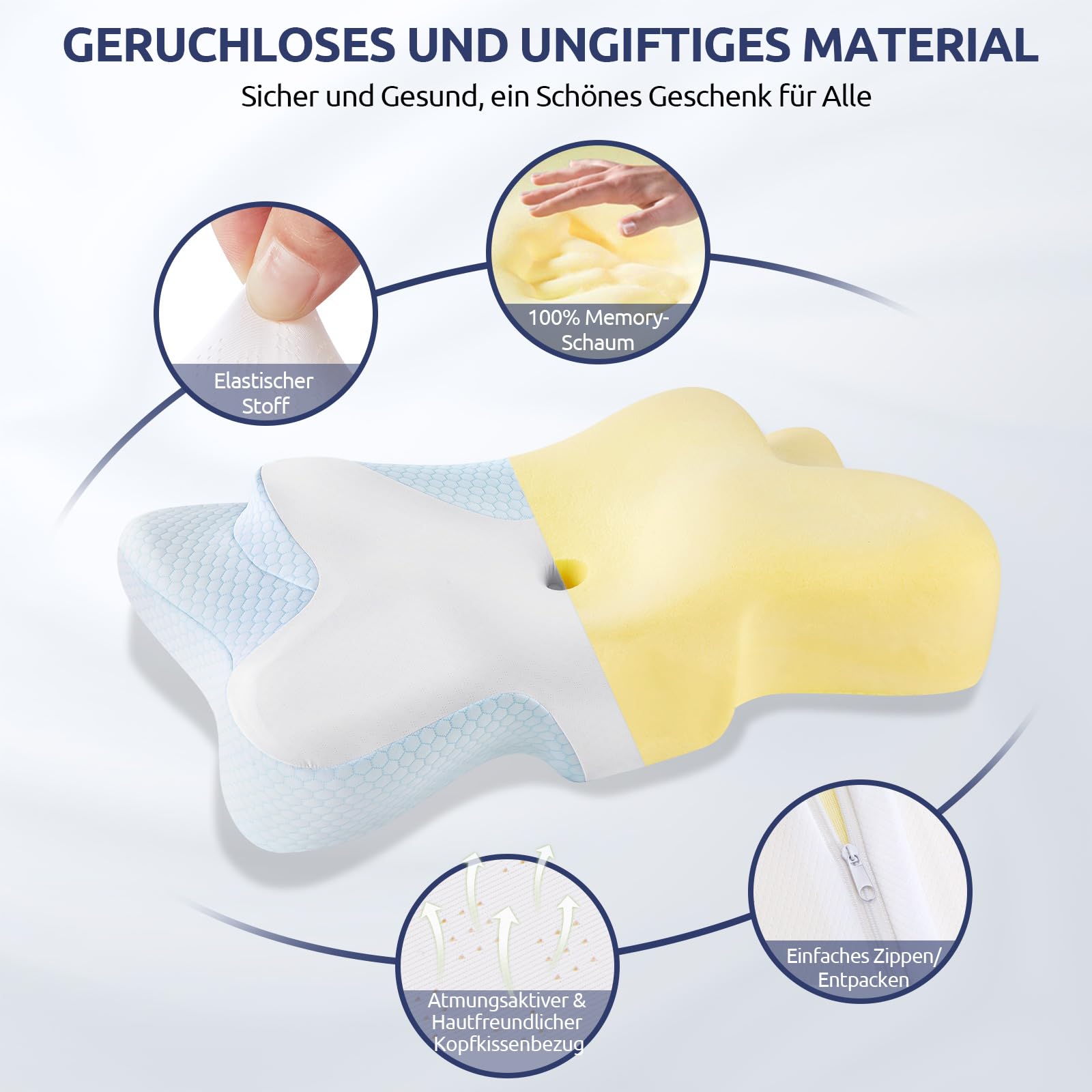 Halskissen, Memory Foam Kissen, Schlafkissen für Seiten, Rücken- und Magenschläfer