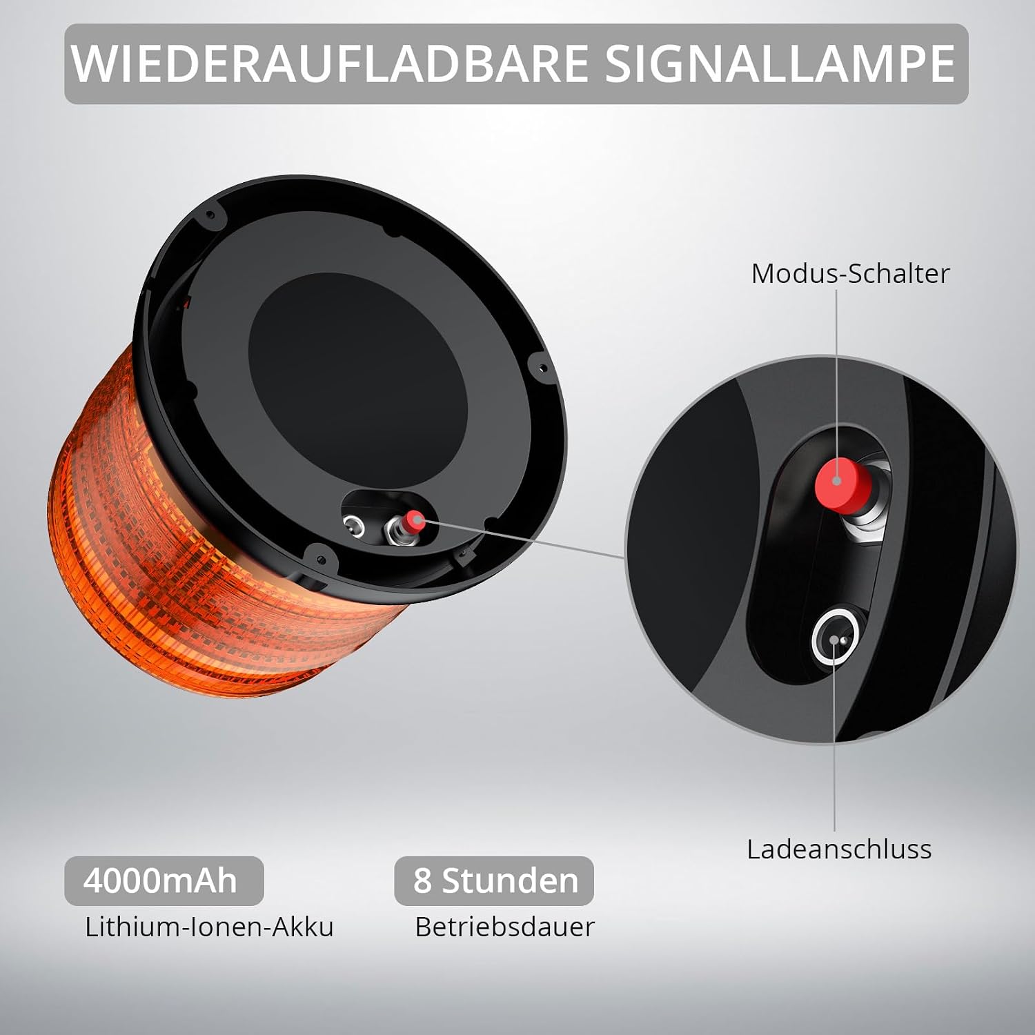 Warnleuchte Rundumleuchte 360° Gelb Blitzleuchte 7 modus mit 5m Netzkabel Doppelter Schraube 12V / 24V Warnlicht mit Magnetfuß Notfallblinklampe Magnet Transparent für Auto LKW usw