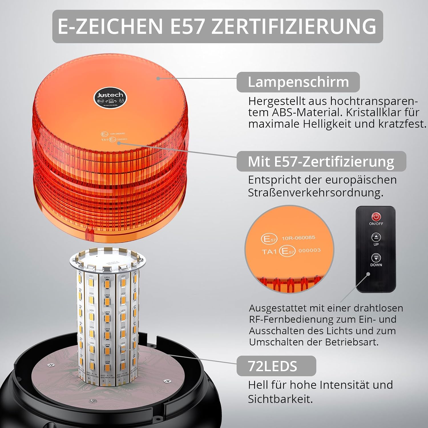 Warnleuchte Rundumleuchte 360° Gelb Blitzleuchte 7 modus mit 5m Netzkabel Doppelter Schraube 12V / 24V Warnlicht mit Magnetfuß Notfallblinklampe Magnet Transparent für Auto LKW usw