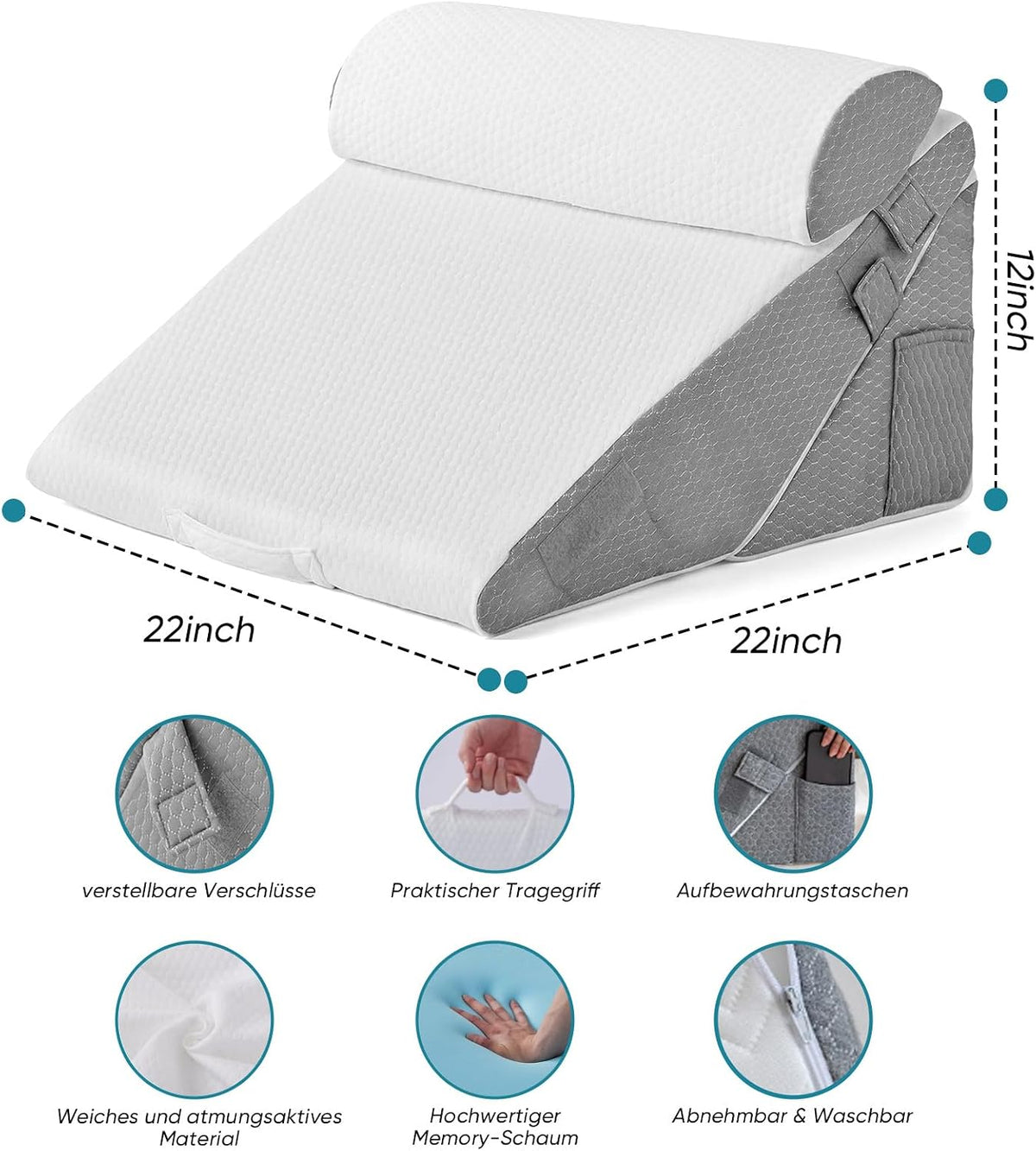3PCS Set Höhenverstellbar 9''/12'' Orthopädische Keilkissen für Postoperative Unterstützung zur Linderung von Reflux, Rückenkissen, Lesekissen für Bett und Sofa
