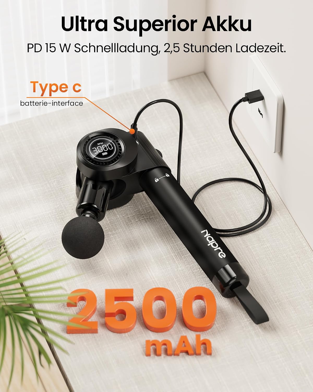 Massagepistole,Napre Faltbare Massage Pistole Massage Gun mit Verlängerungsgriff und Einstellbaren Winkeln,Muskel Percussion Massagegerät für Schulter Körper Rücken,32 Geschwindigkeiten,6 Aufsätze