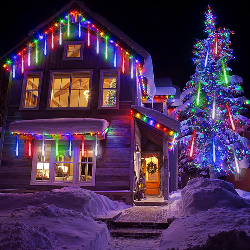 Weihnachtsdekoration im Freien, 20 Röhren (entspricht 2 Sätzen von 10 Röhren) Meteorschauer Feenlichter, wasserdichte Feenlichter für Weihnachten, Halloween, Baumhof, Weihnachtsdekoration im Freien, Blau