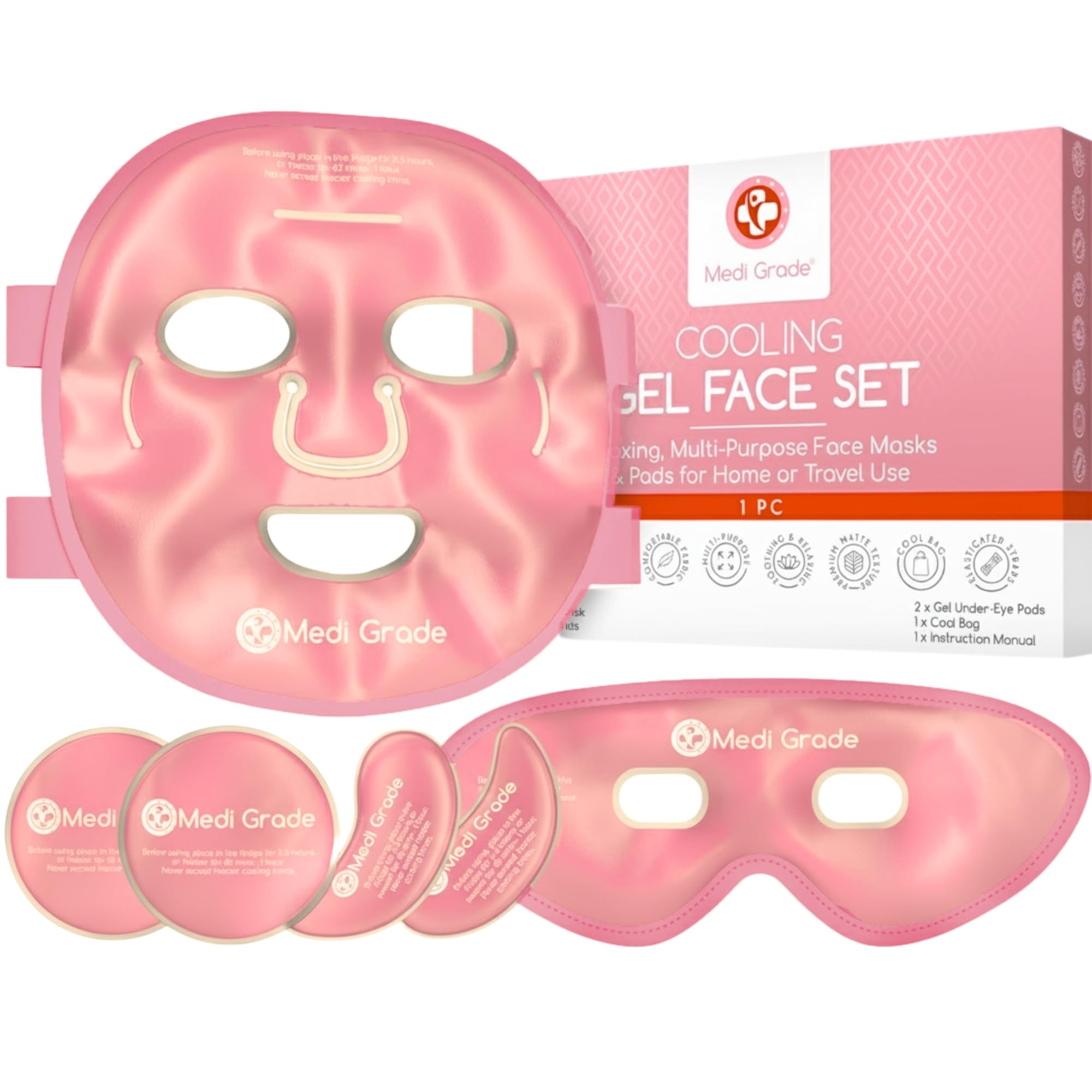 Kühlmaske für Gesicht Augen im Set, Erfrischende Gel Eismaske | Gesichtskühlmaske Augen Kühlmaske gegen geschwollene Augen, zum Augenringe Entfernen, bei Migräne, mit praktischer Kühltasche