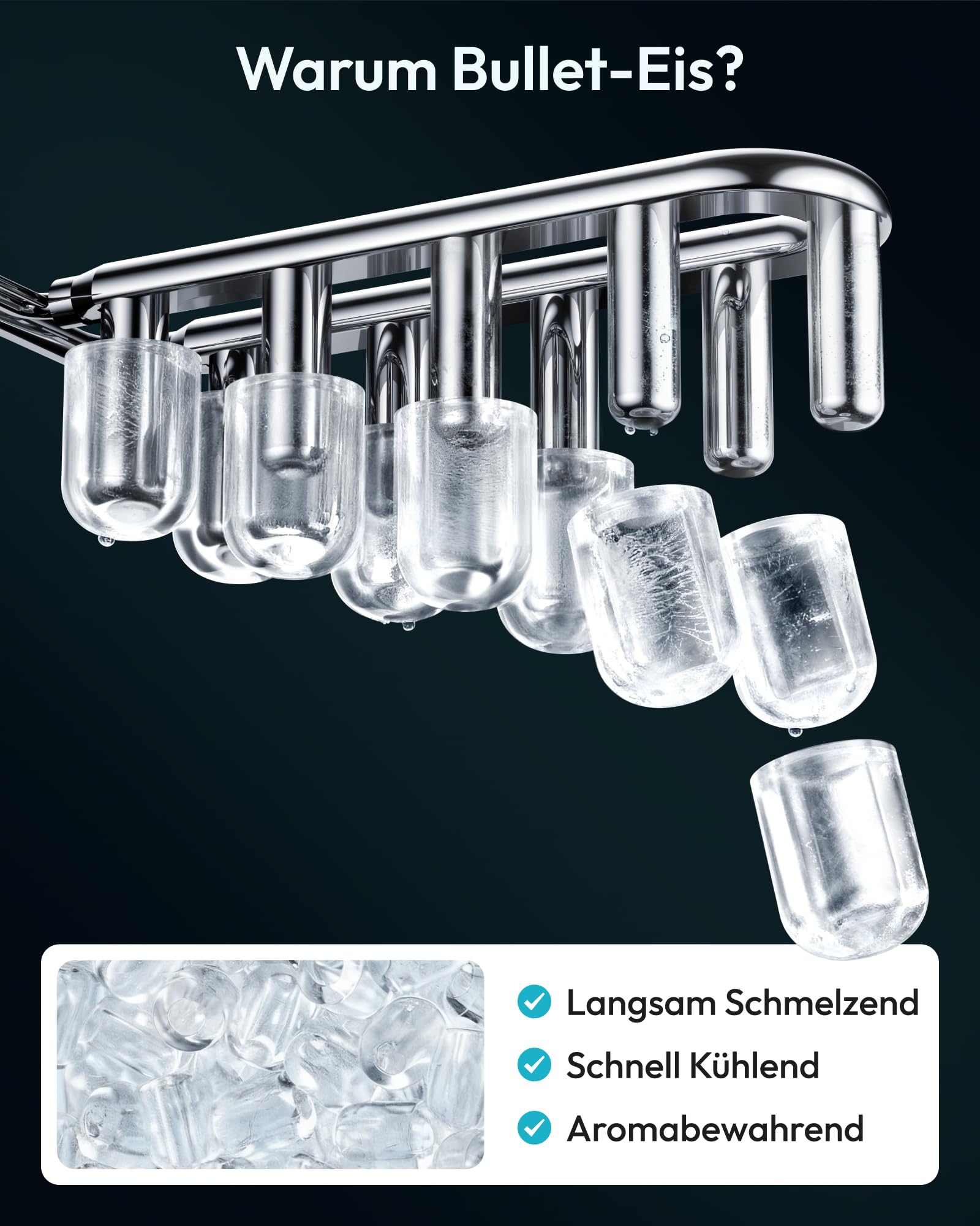 Eiswürfelmaschine Klein, 9 Eiswürfel in 6 Minuten, 12 kg/24H, Eiswürfelmaschine Edelstahl mit Tragbarem Griff, Selbstreinigender Kompakter Eiswürfelmaschinen für Zuhause/Küche/Büro/Bar