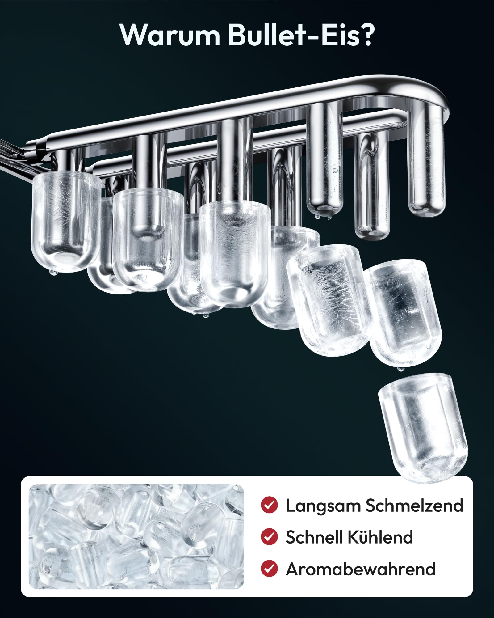 Eiswürfelmaschine Klein, 9 Eiswürfel in 6 Minuten, 12 kg/24H, Eiswürfelmaschine Edelstahl mit Tragbarem Griff, Selbstreinigender Kompakter Eiswürfelmaschinen für Zuhause/Küche/Büro/Bar