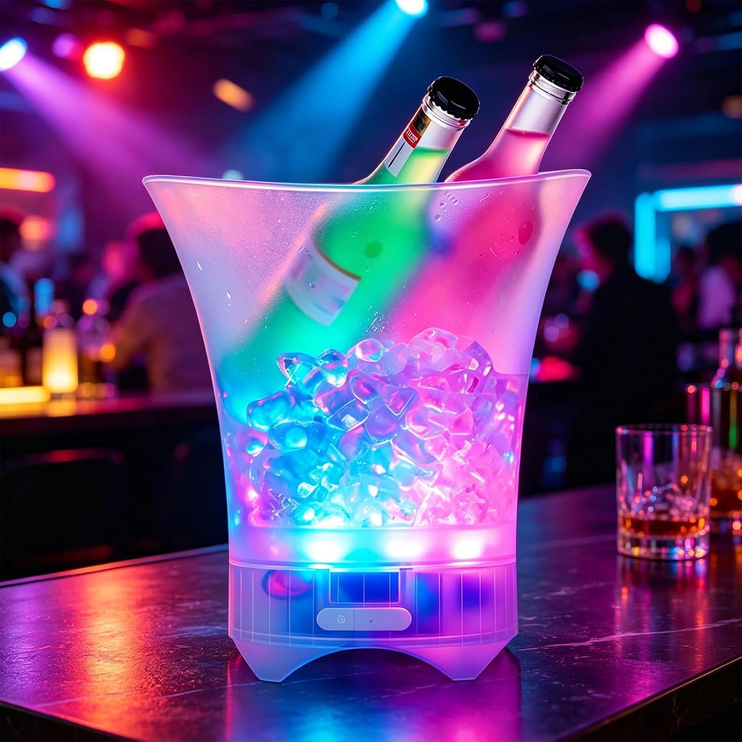 Neu Led Eiskübel mit Musik, 5L Multicolor LED Sektkübel, Sektkühler, Eiskübel mit Mehreren Farbverlauf, Farbe Einstellbar, Bluetooth-Konnektivität für Festival Party Zuhause Bar Club