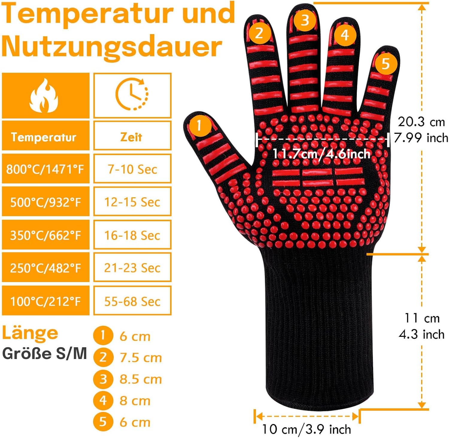 Gants de cuisine Reinalin, résistants à la chaleur jusqu'à 800 °C, gants de four, maniques, gants ignifugés, gants de barbecue, gants de cuisine, gants de pâtisserie (L/XL/XXL, noir) 