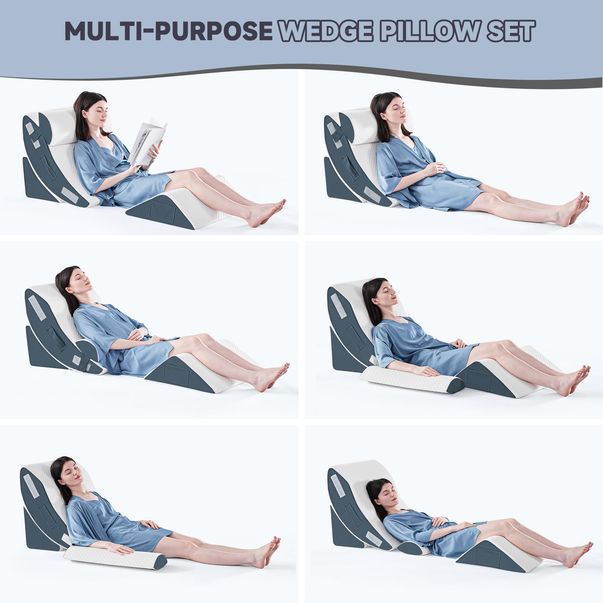 Orthopädische Bett Keil Kissen Set für das Schlafen, Post Chirurgie Schaum Kissen für Körper, Rücken und Beine Schmerzlinderung, Dreieck justierbare Stützkissen mit Säure Reflux Schlafkissen Weiß