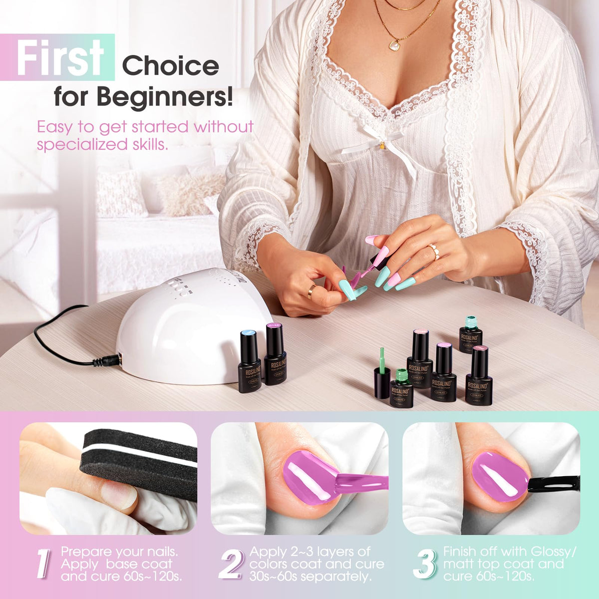 UV Nagellack Set Weiß Rosa Violett Rot Grün Blau Gel