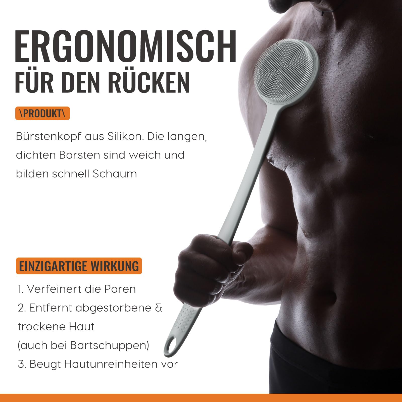 Silikon Rückenschrubber für Die Dusche, Silikon Körperschrubber mit Langem Griff, Rückenschrubber, Abgestorbene Haut entfernen und Massage