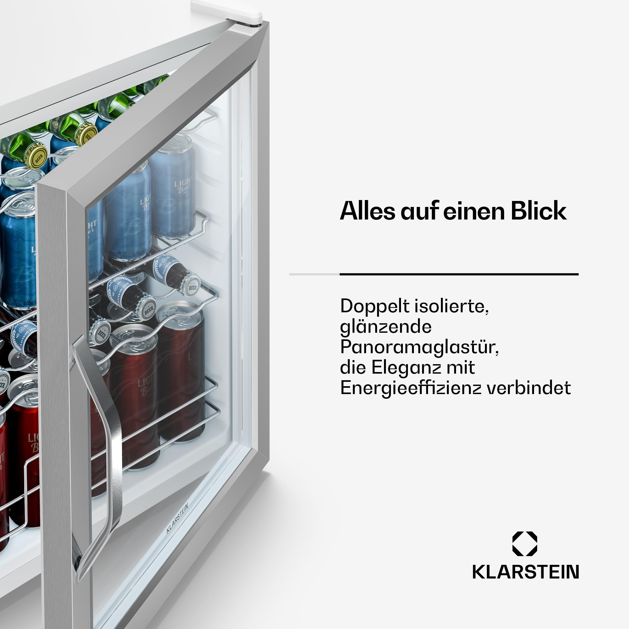 Beersafe Getränkekühlschrank 60 L – Mini Kühlschrank mit Glastür, Kupfer | LED-Beleuchtung, herausnehmbare Metallablagen, leise, Flaschenkühlschrank für Getränke & Dosen