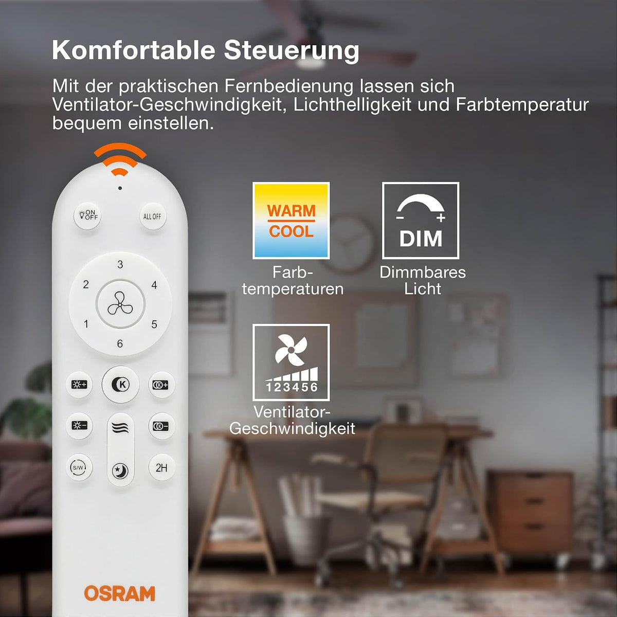 Osram LED-Deckenventilator Weiß, leise, Fernbedienung | Ceiling fan Sudestada, Ceiling Fans with Lighting, Weiß, 450 mm dia, 50000 h, 1-Pack
