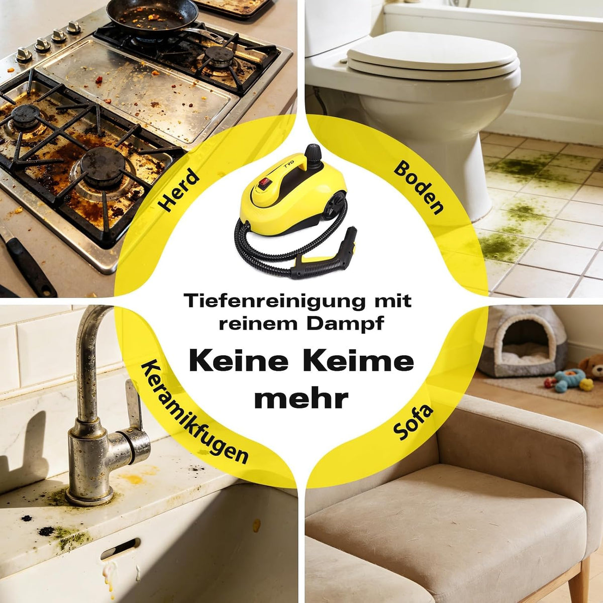 Dampfreiniger, Polstermöbelreiniger, mit 5 m extra Langem Netzkabel