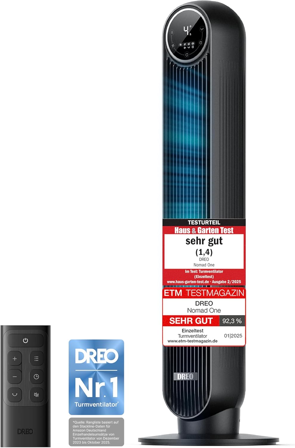 Leiser Turmventilator, 10 m Wurfweite 8 Geschwindigstufen 4 Modi 8 Std. Timer 90° oszillierende Ventilator mit Kühlung Fernbedienung für Schlafzimmer,Turmventilator 307, Schwarz