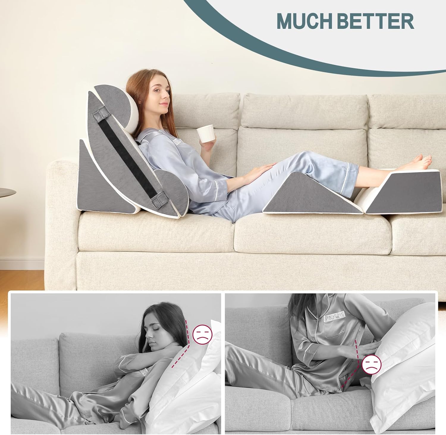 Orthopädisches Bett Keil Kissen Set / Memory Foam zum Schlafen, Rücken- und Beinschmerzlinderung Bequem und justierbare Stützkissen-Anti Schnarchen, Sodbrennen
