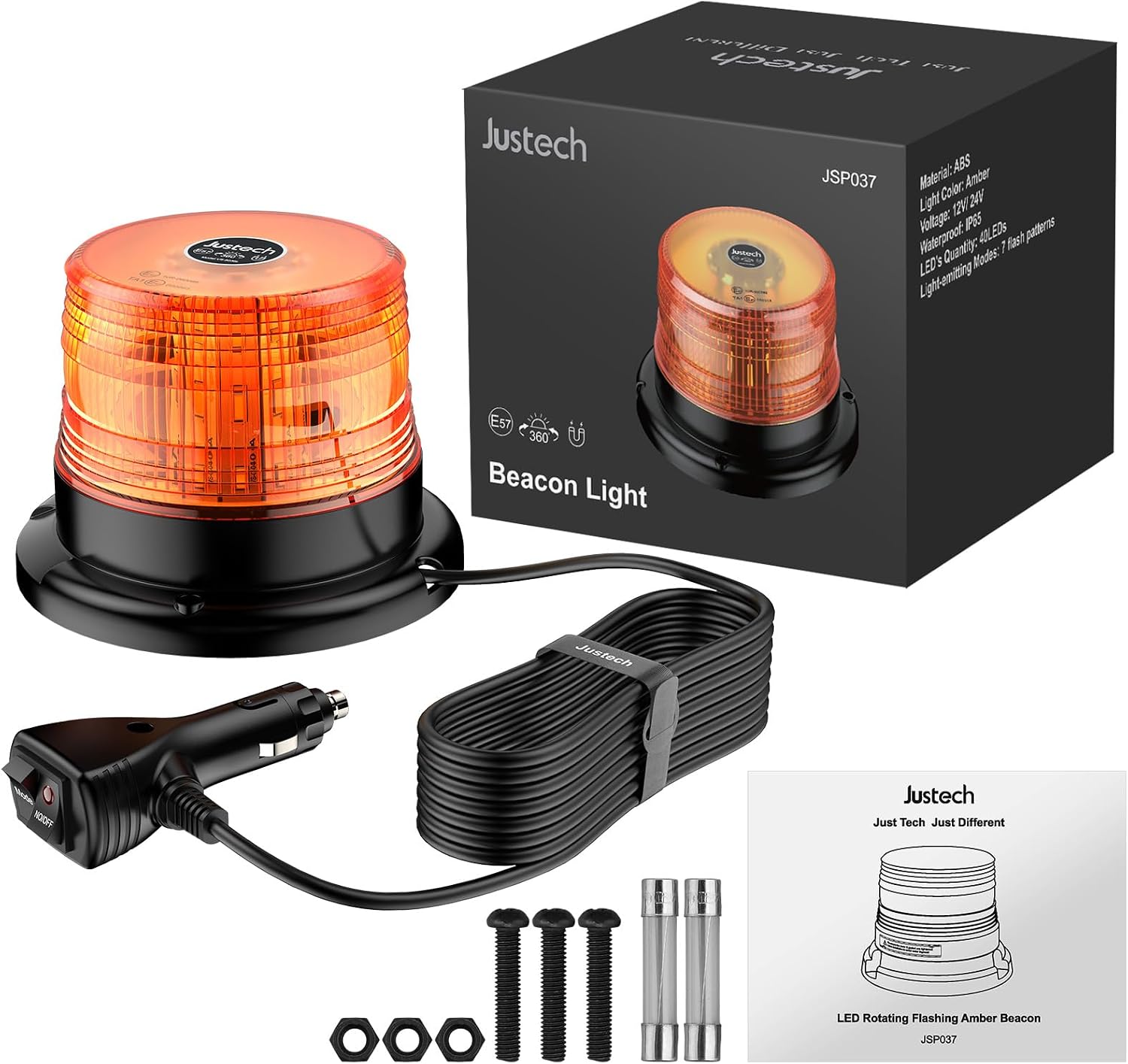Warnleuchte Rundumleuchte 360° Gelb Blitzleuchte 7 modus mit 5m Netzkabel Doppelter Schraube 12V / 24V Warnlicht mit Magnetfuß Notfallblinklampe Magnet Transparent für Auto LKW usw