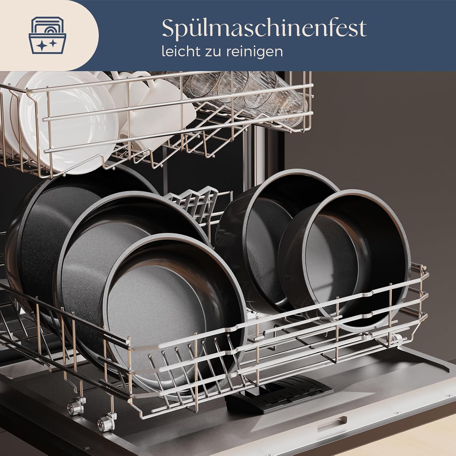 Topfset mit Abnehmbarer Griff, 17-Teilig Topfsets Pfannenset mit Antihaft Beschichtet, Topfset Induktion Kochtopf Set mit Deckel, für Alle Herdarten, Backofenfest, Ofenfest (grau)