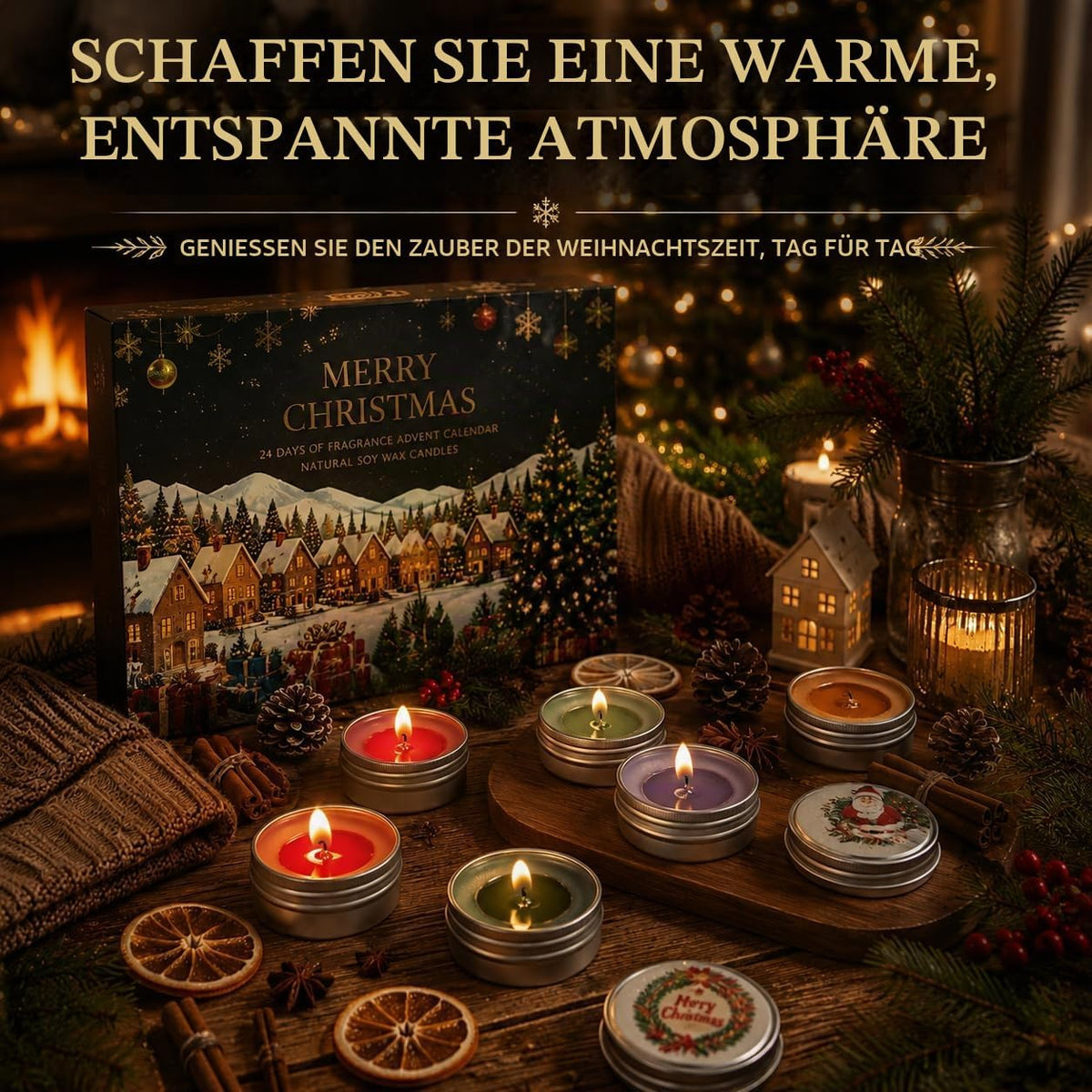 Adventskalender 2026, Duftkerzen Adventskalender Kerzen 2026, Weihnachtskalender Scented Candles 24 Tage Countdown Teelichter Geschenke für Frauen Mama