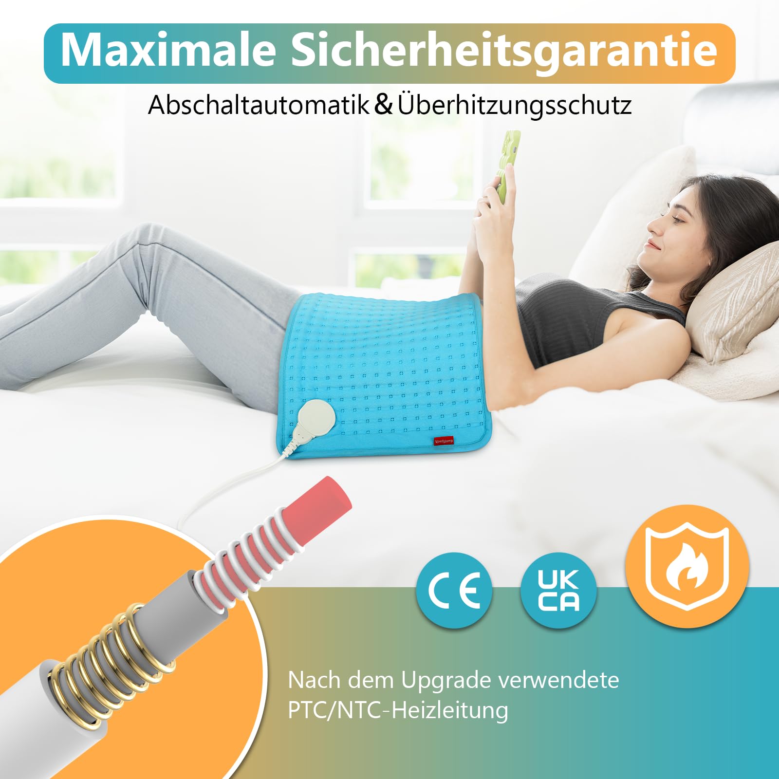 Ultraweiches Heizkissen mit automatischem Ausschalten, elektrisches Heizkissen mit Sicherheitssystem für Rücken, Hals, Schultern, Bauch, maschinenwaschbare Heizdecke (30 x 60 cm)