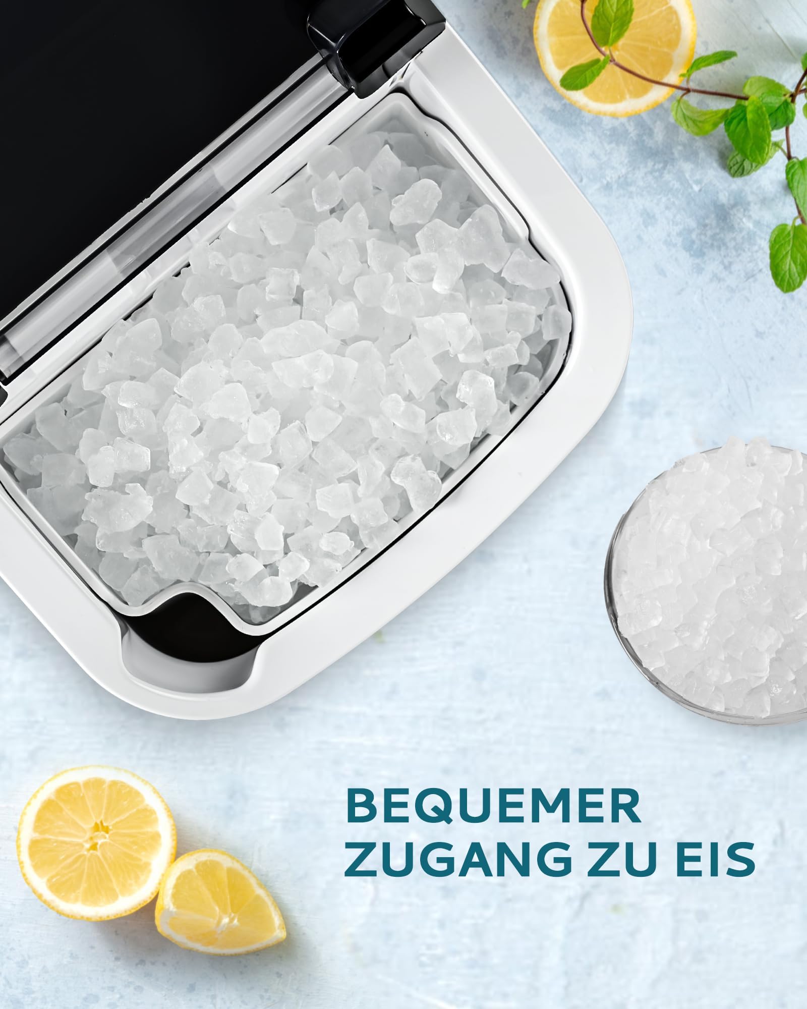 Eiswürfelmaschine Klein, 9 Eiswürfel in 6 Minuten, 12 kg/24H, Eiswürfelmaschine Edelstahl mit Tragbarem Griff, Selbstreinigender Kompakter Eiswürfelmaschinen für Zuhause/Küche/Büro/Bar
