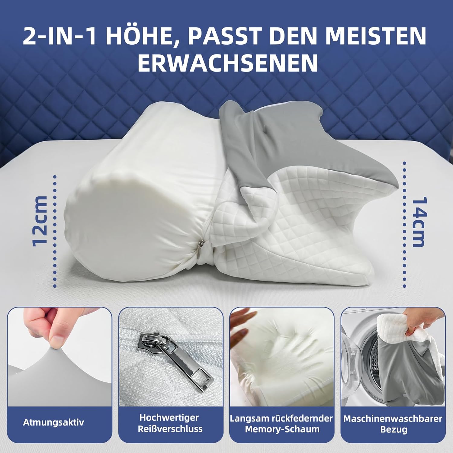 Ergonomisches Nackenstützkissen, 2 in 1 Kopfkissen aus Memory-Schaum