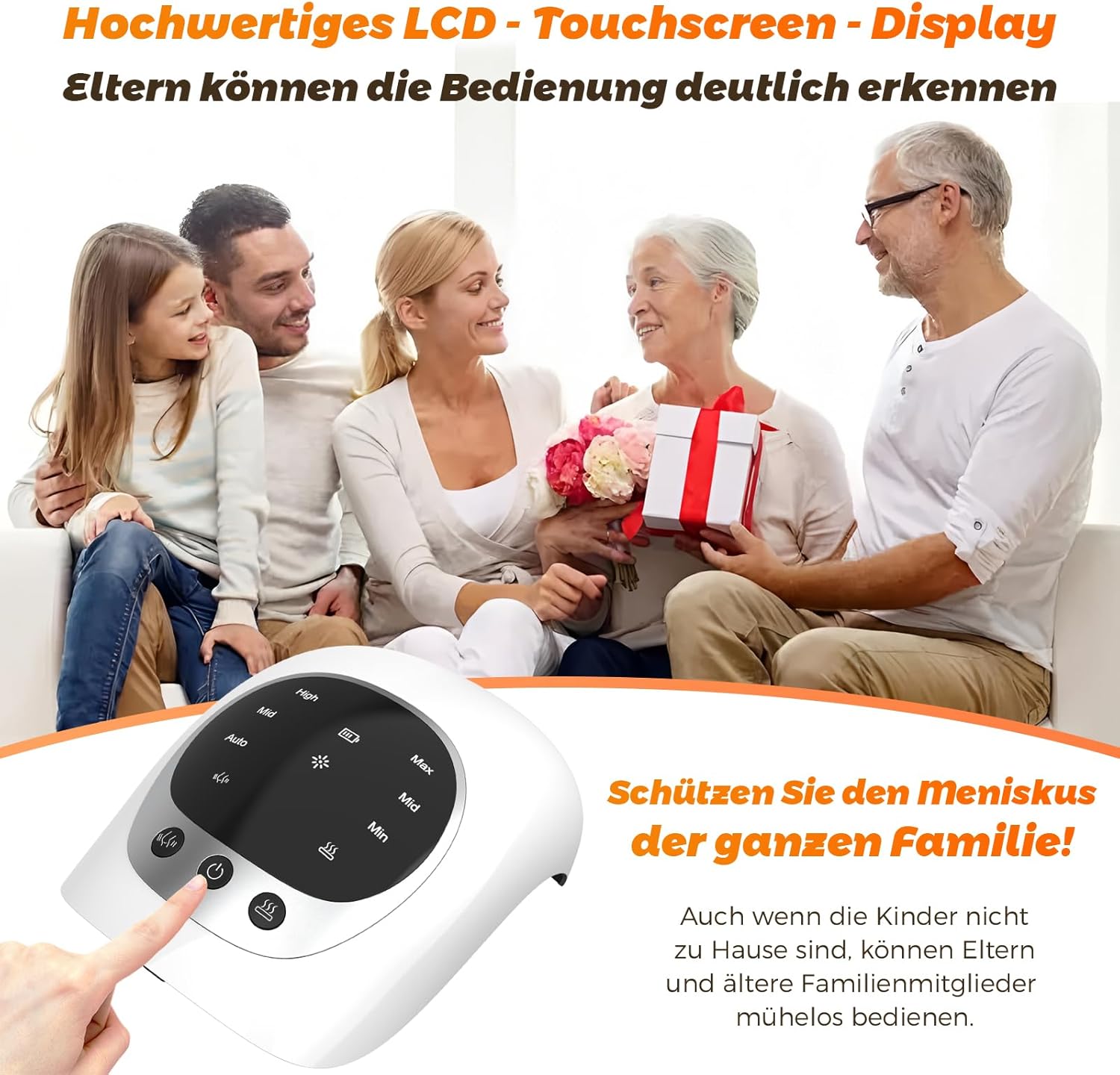 Knie-Massagegerät, 3 Temperaturstufen, Rotlicht-Therapie, LCD-Display, Wärme- und Vibrationstherapie, 7000 U/Min, 120 Min Laufzeit