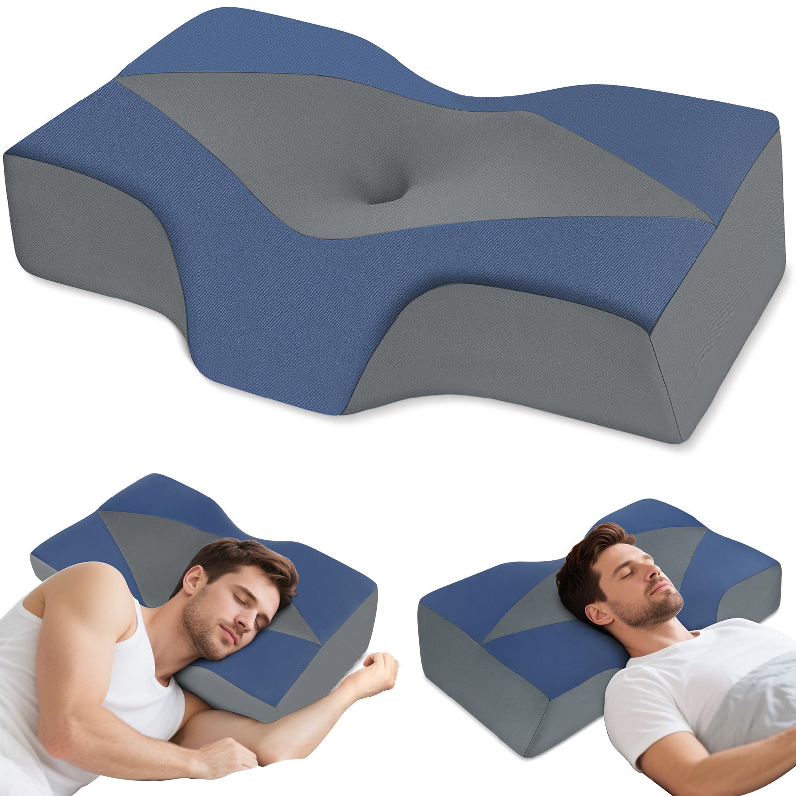 Nackenstützkissen gegen Nackenschmerzen, orthopädisches Kopfkissen, ergonomisches Memory Foam Nackenkissen mit 2 Höhen, Hohlraum & kühlendem Bezug, für Seiten- und Rückenschläfer