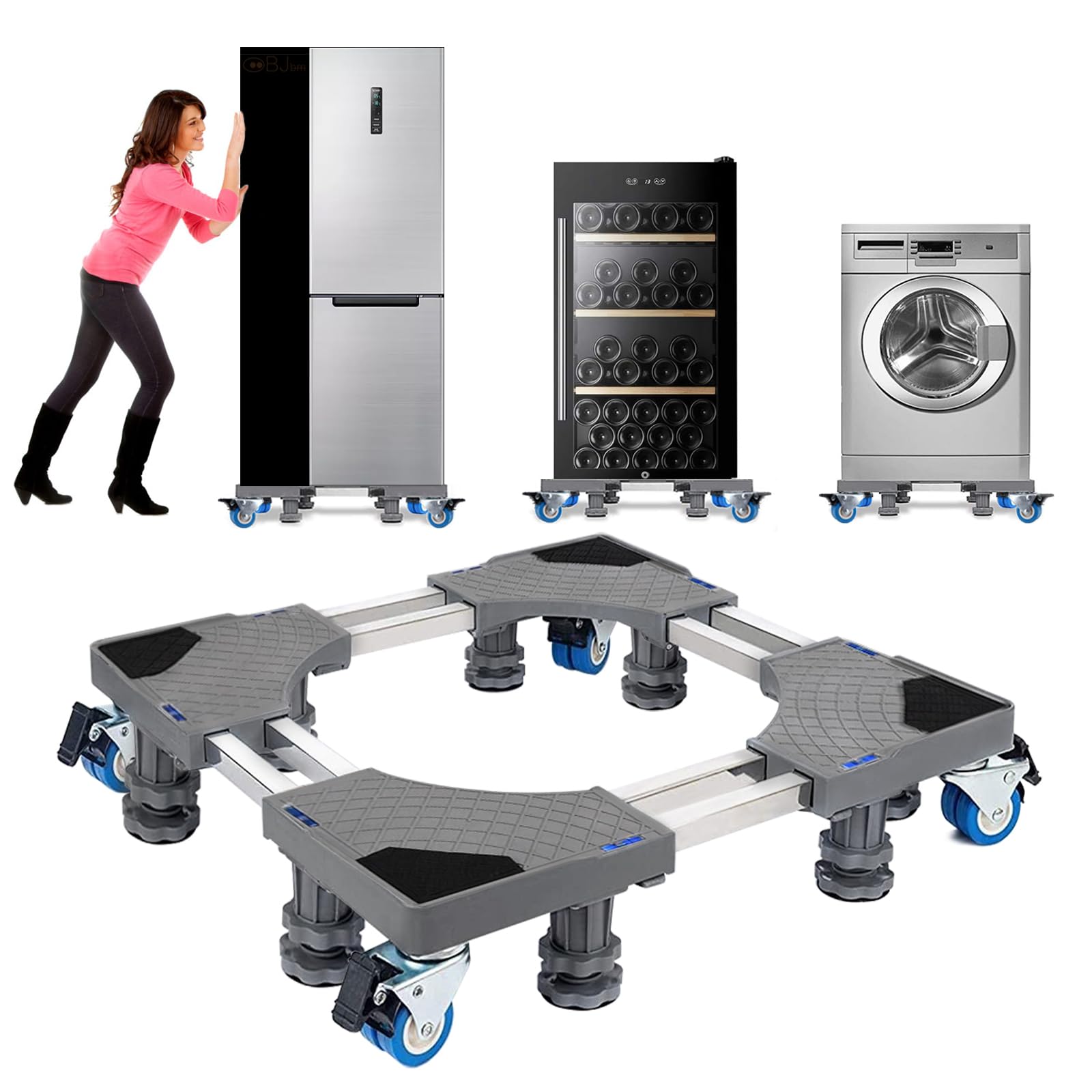 Waschmaschinen Untergestell mit 4 Füßen für Waschwaschine,Kühlschrank und Trockner,Verstellbare Waschmaschinensockel mit Rutschfester Stoßdämpfungsfunktion,(Einstellbare:42-65cm) | Verstellbare Breite 42-65cm Waschmaschinensockel mit Rutschfester St