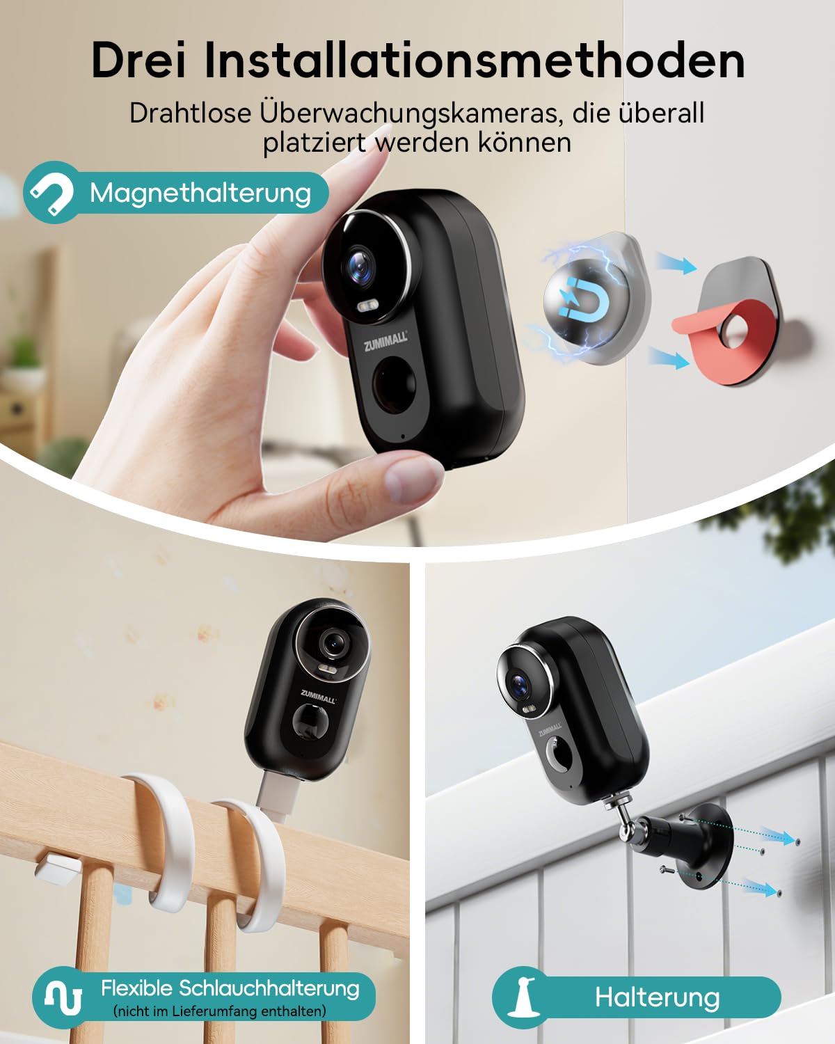 Überwachungskamera Aussen Akku, 2K Kabellose Outdoor WLAN IP Kamera mit PIR Bewegungsmelder, IR Nachtsicht, IP66 Wasserdich, 2-Wege Audio, Cloud/SD Storage, Sirenenalarm