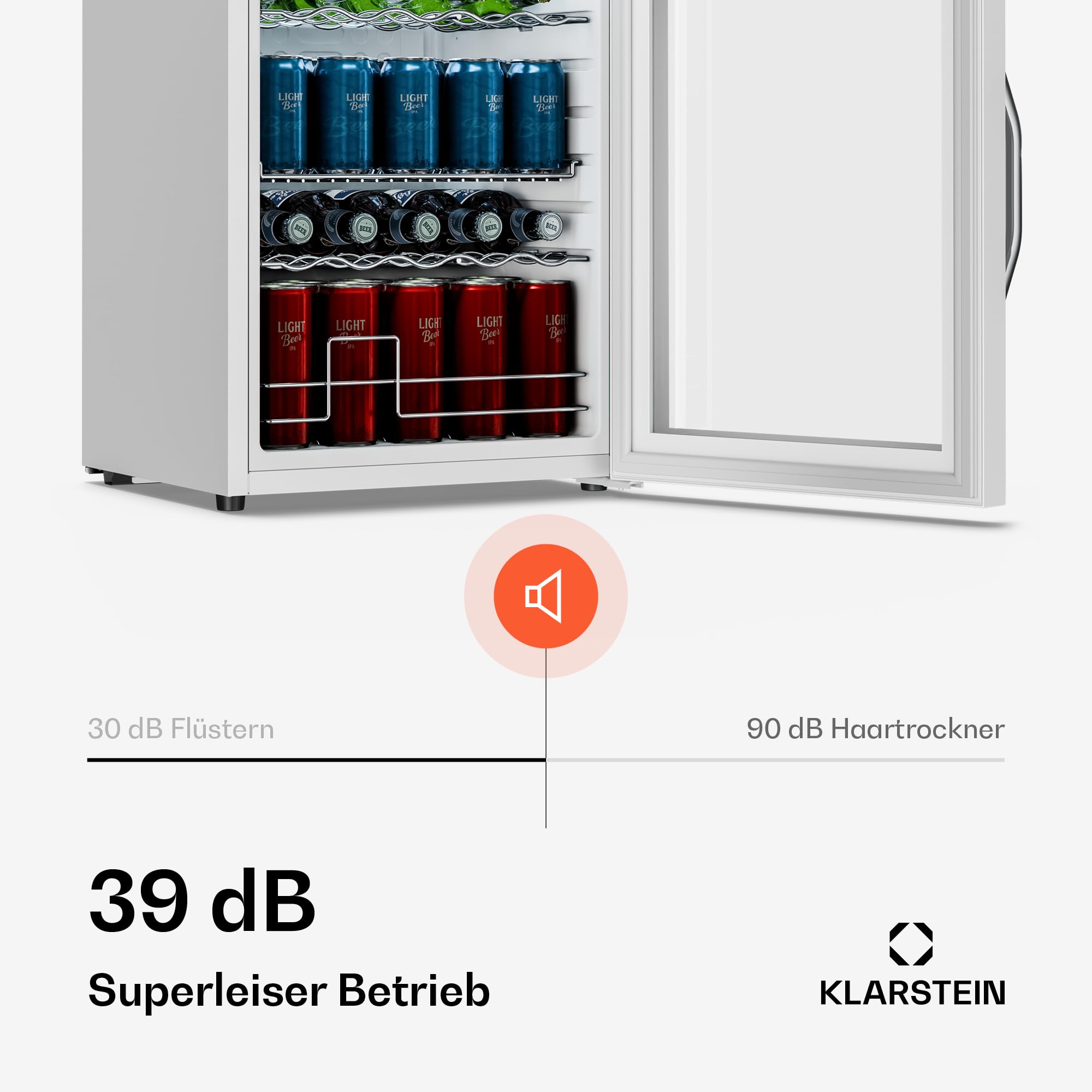Beersafe Getränkekühlschrank 60 L – Mini Kühlschrank mit Glastür, Kupfer | LED-Beleuchtung, herausnehmbare Metallablagen, leise, Flaschenkühlschrank für Getränke & Dosen