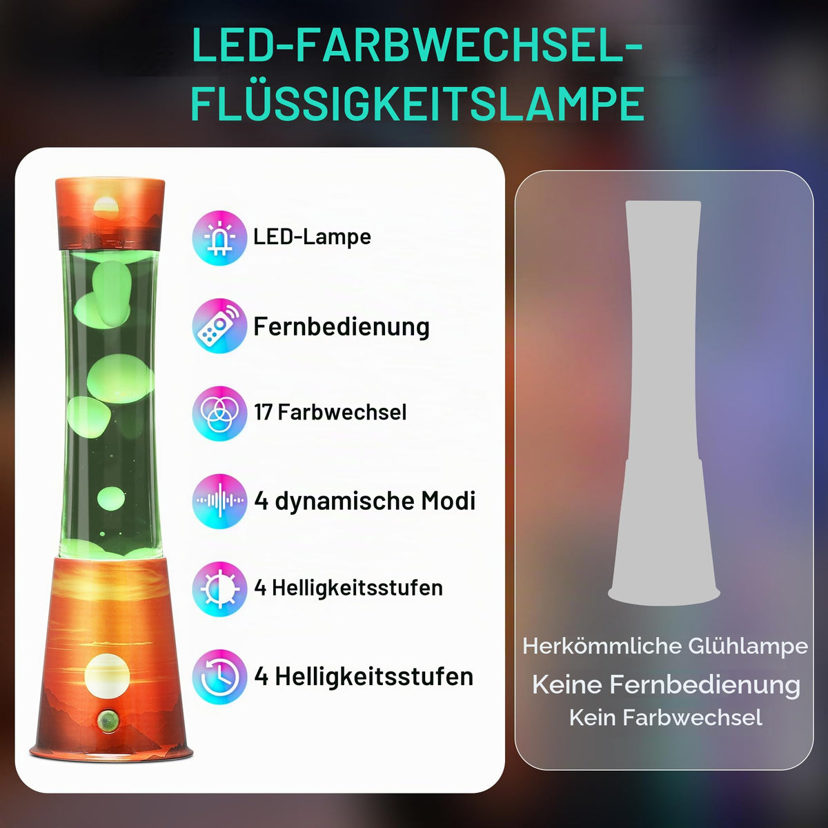 Lavalampe Große mit 17 Farbwechsel und Fernbedienung 40 cm