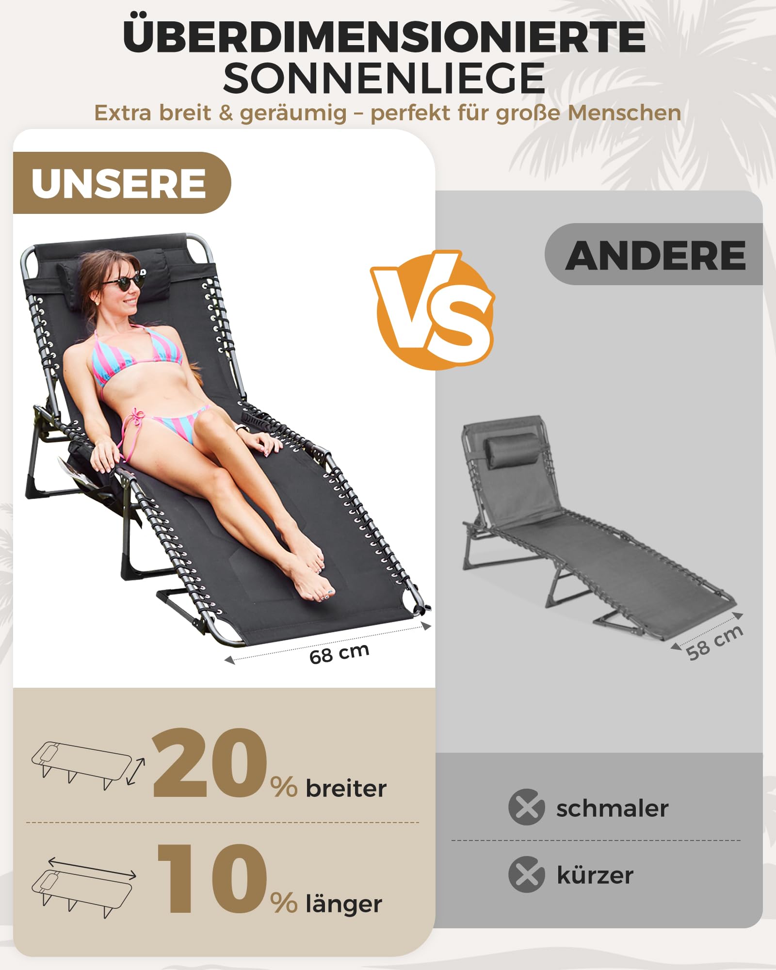 Sonnenliege Klappbar 5-Verstellbare, bis 180 kg, 2er Set, Blau | Gartenliege Klappbar, mit Kopfstütze & Seitentasche, Sonnenliege Wetterfest, Strandliege für Garten Terrasse Pool Camping