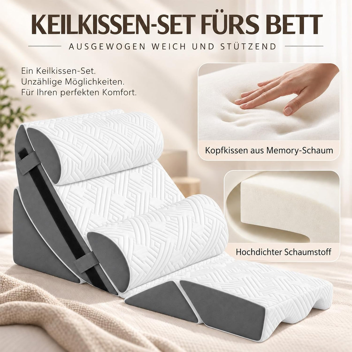 Orthopädisches Keilkissen- 6pcs Verstellbares Lesekissen - Rücken Nacken Beine