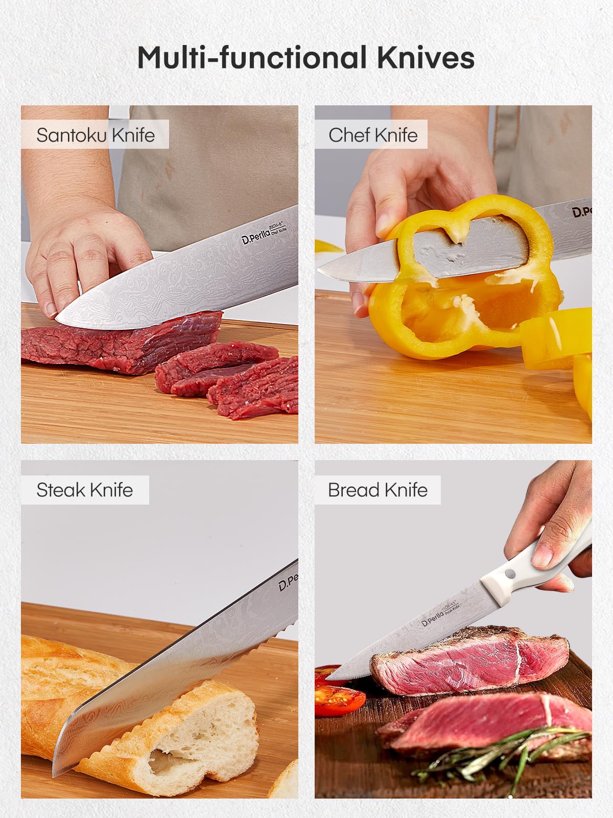 Messerblock Set, 14-teiliger selbstschärfender Messerblock mit Messer, scharfer Edelstahlmessersatz mit Kunststoffgriff und Holzblock, professionelles Küchenmesserset