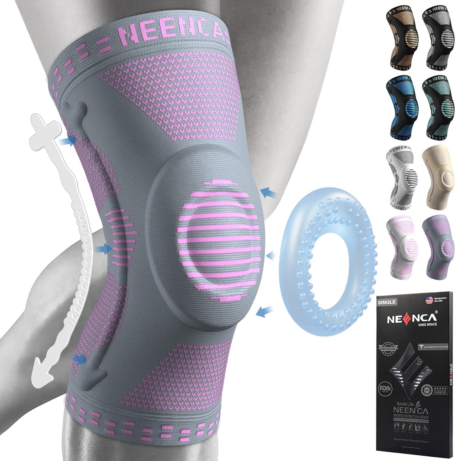 Kniestütze, Komprimierte Kniebandage mit Patella Gel Pads & Feder Seitenstabilisatoren, Medizinischer Knieschützer für Laufen, Meniskusriss, Arthritis, Gelenkschmerzlinderung, ACL, Erholung