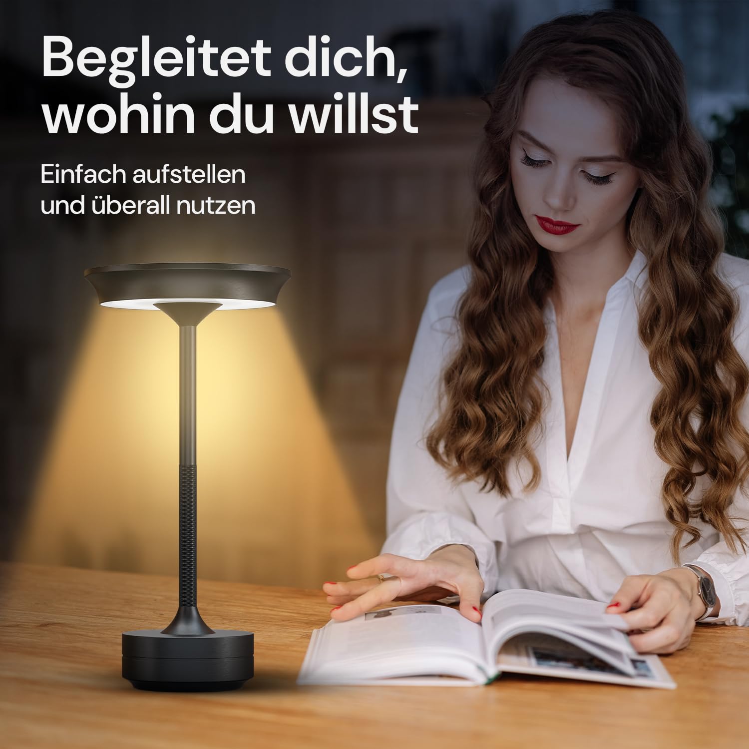 LED Tischlampe Wireless - Stilvolles Design mit Batterie & USB-C - 3 Lichtfarben & Dimmfunktion - Drahtlose Freiheit für Outdoor & Indoor - Dimmbare Batterietischlampe Wiederaufladbar