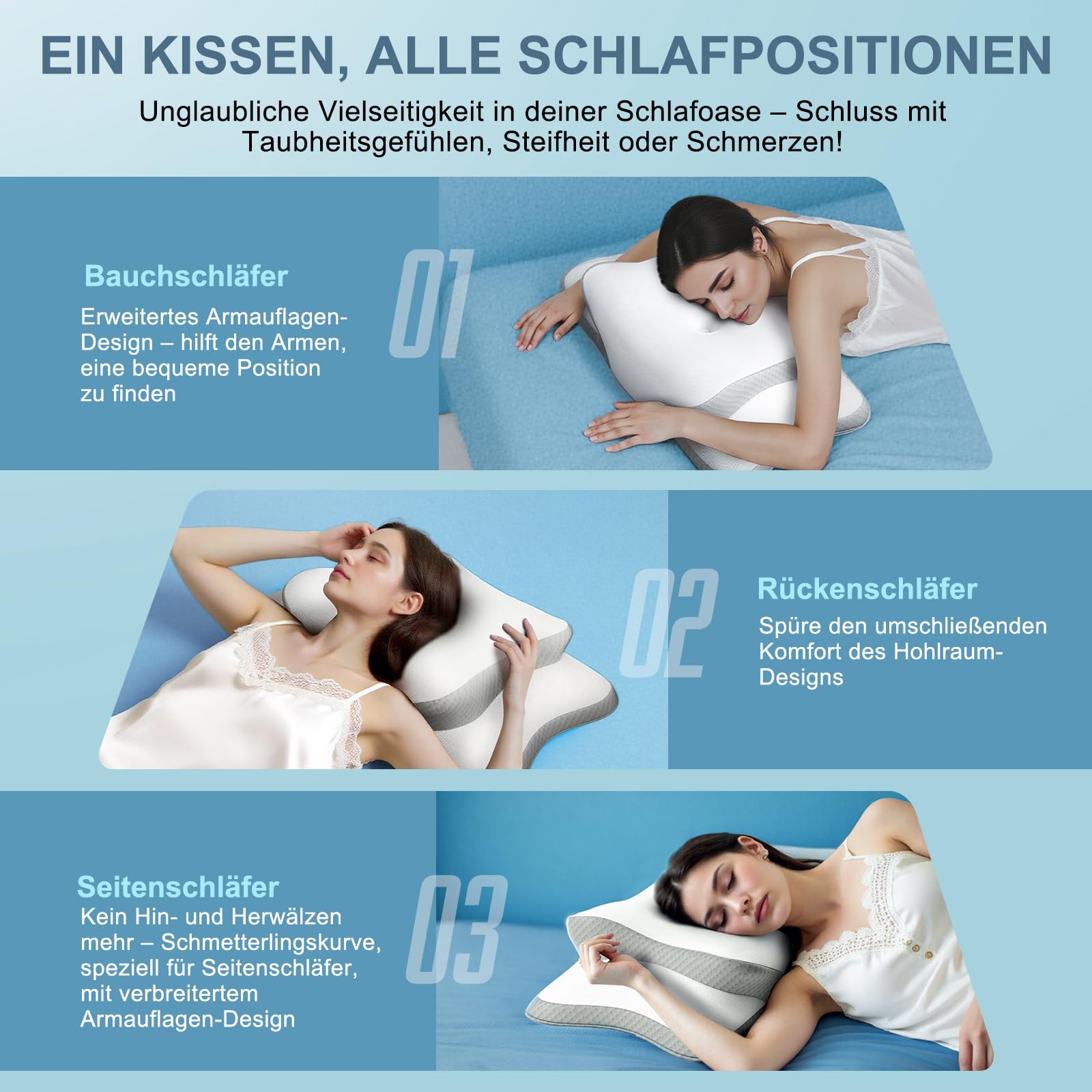 Halskissen, Memory Foam Kissen, Hals Stützkissen, Ergonomisches Kissen, Kissen für Seiten, Rücken- und Bauchschläfer