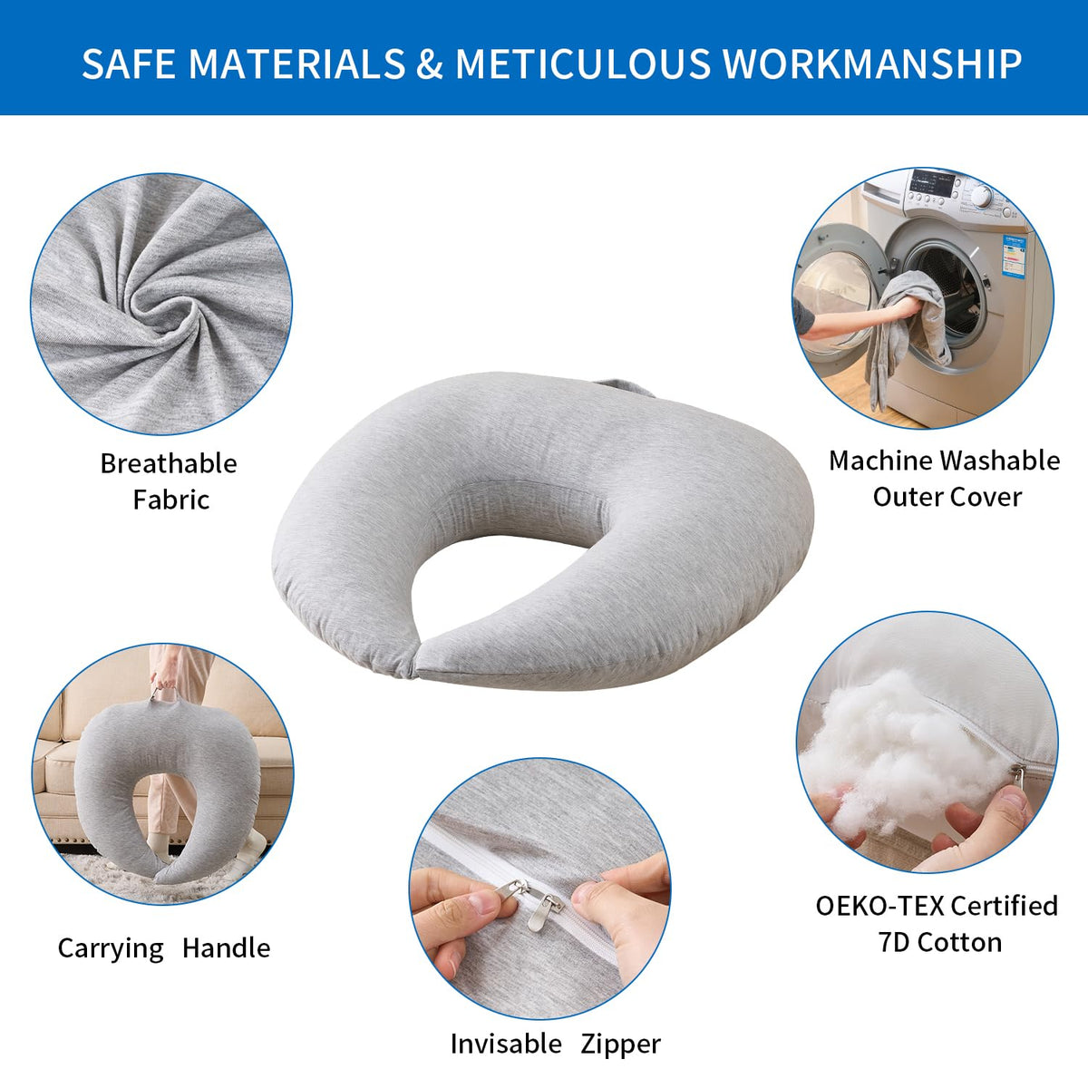 Lesekissen, ergonomische Armstütze zum Spielen, Häkeln, Laptop-Stützkissen zum Sitzen im Bett & Sofa, Haltungskorrektur-Kissen für den Schoß, Samtbezug waschbar (Soft Grau)