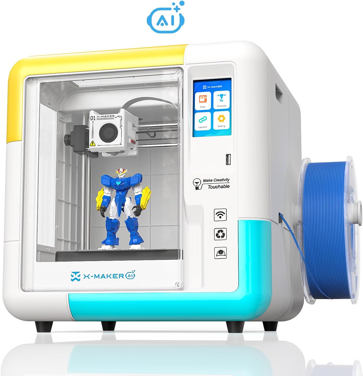 X-Maker 3D-Drucker mit Design-App - Vollständig geschlossen, KI Design-App, umfangreiche Sammlung an 3D-Spielzeugvorlagen, mit 16+ Mini-3D- Designmodulen, schneller Düsenwechsel
