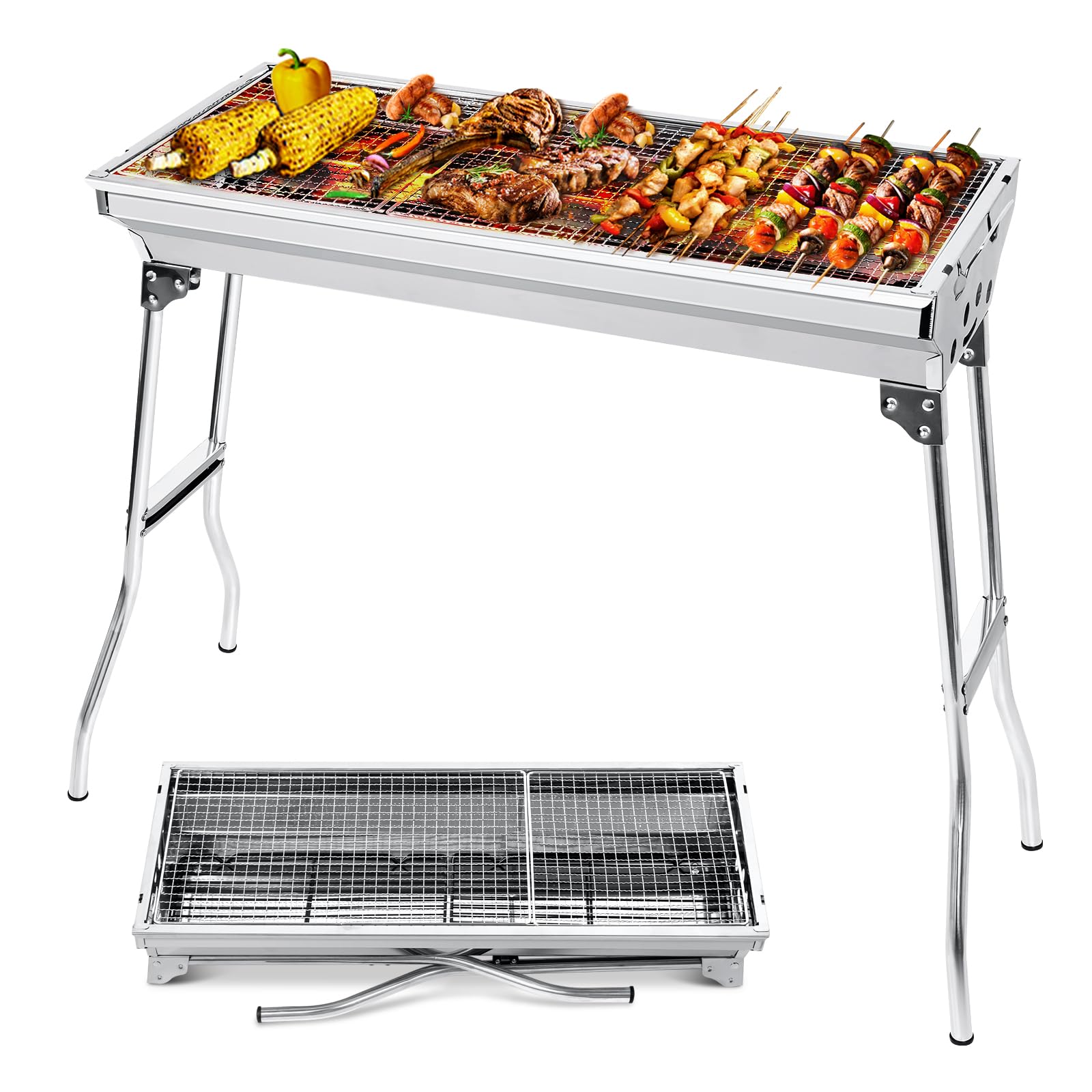 Holzkohlegrill Picknickgrill Edelstahl Kleiner Grill Portabler Campinggrill Abnehmbare BBQ Grills für Outdoor Garten Party