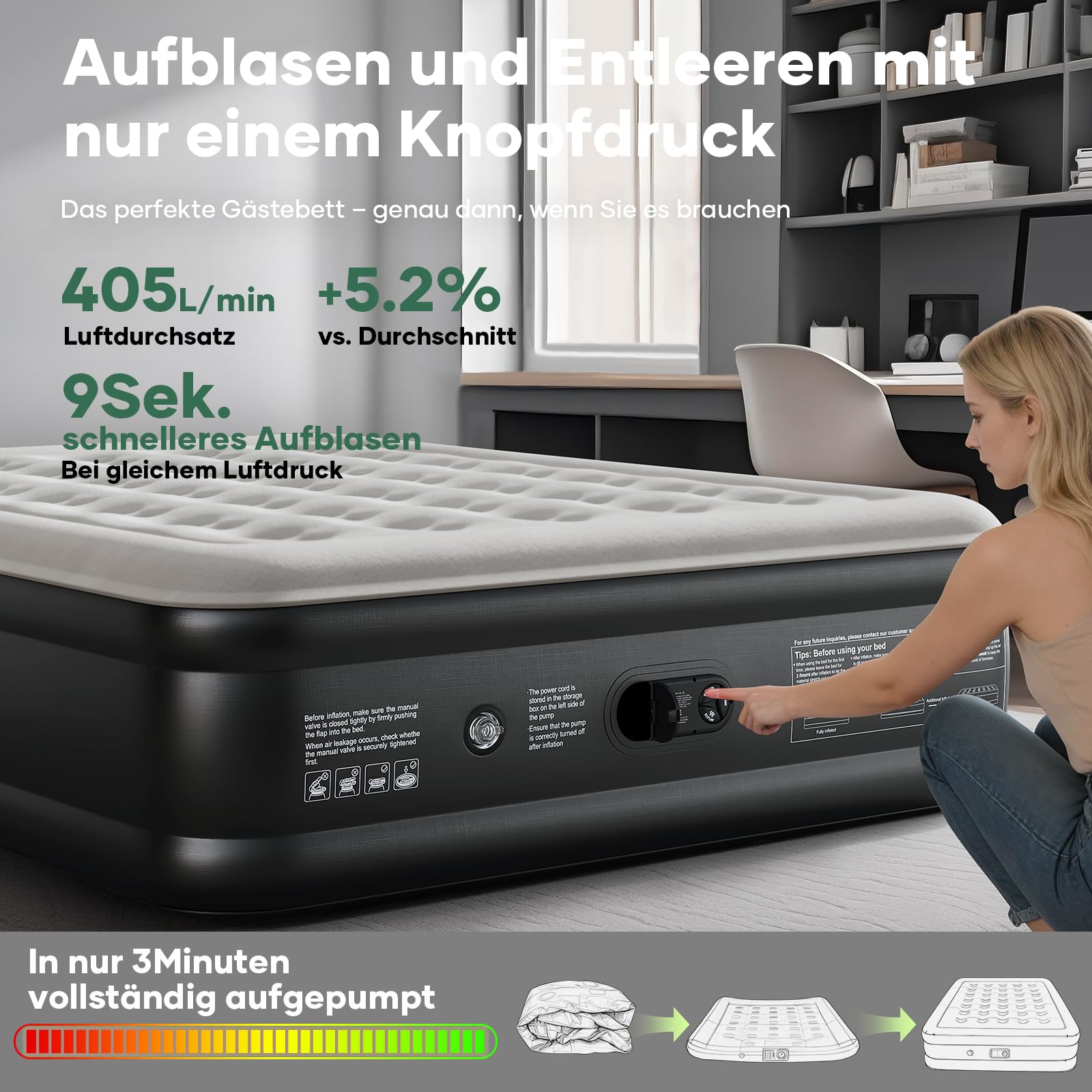 Luftmatratze Selbstaufblasend, Luftbett, Gästebett, aufblasbare Matratzensofa, Luftbett 2 Personen, Selbstaufblasende Luftmatratze für Camping oder Heimgebrauch