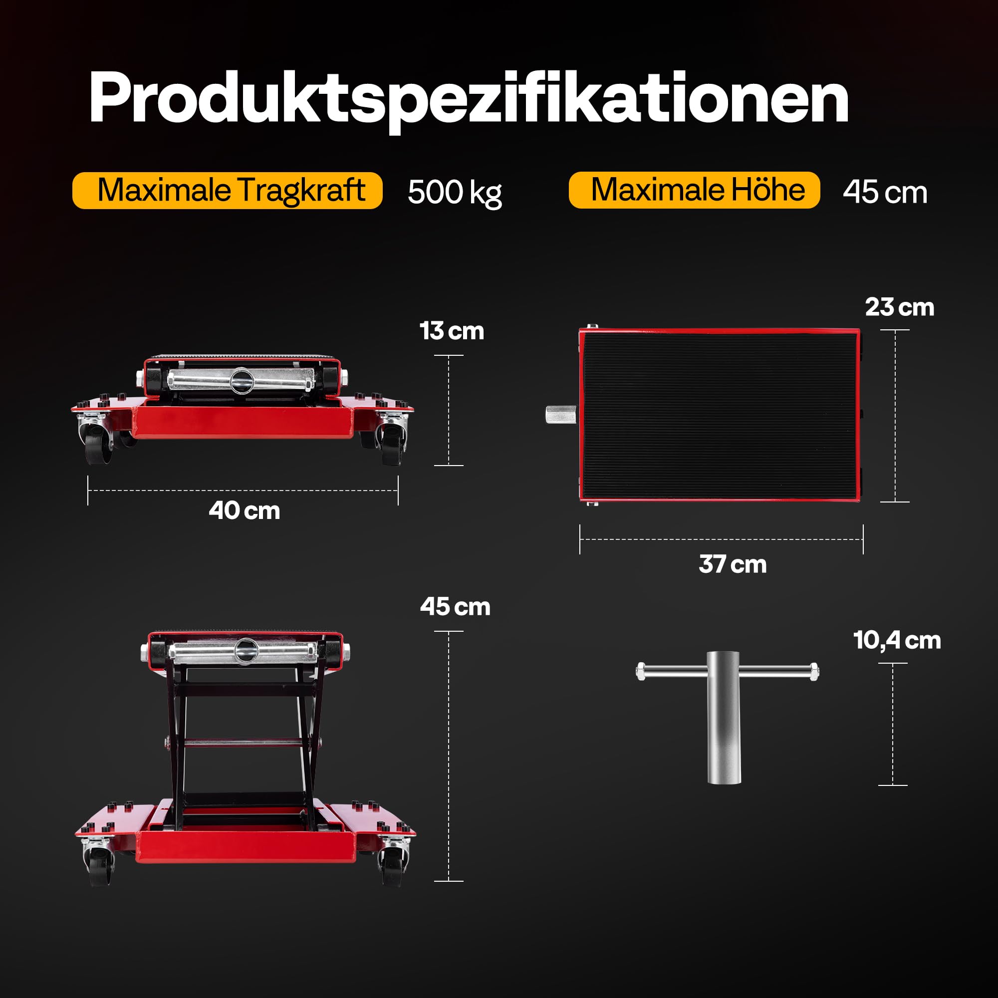 Motorrad Lift 500 kg Stahl-Schereheber mit breitem Deck und Kurbel für Motorräder Off-Road-Fahrzeuge Schmutzfahrräder