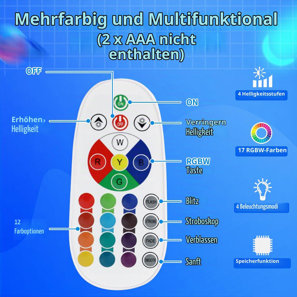 Lavalampe Große mit 17 Farbwechsel und Fernbedienung 40 cm