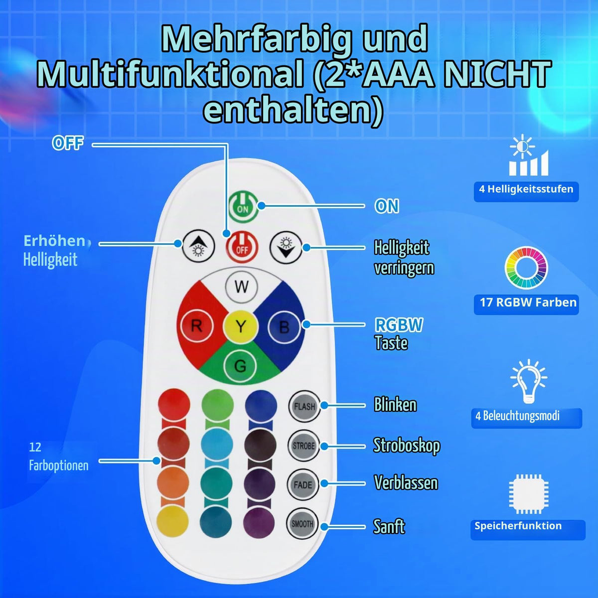 Lavalampe Große mit 17 Farbwechsel und Fernbedienung 40 cm