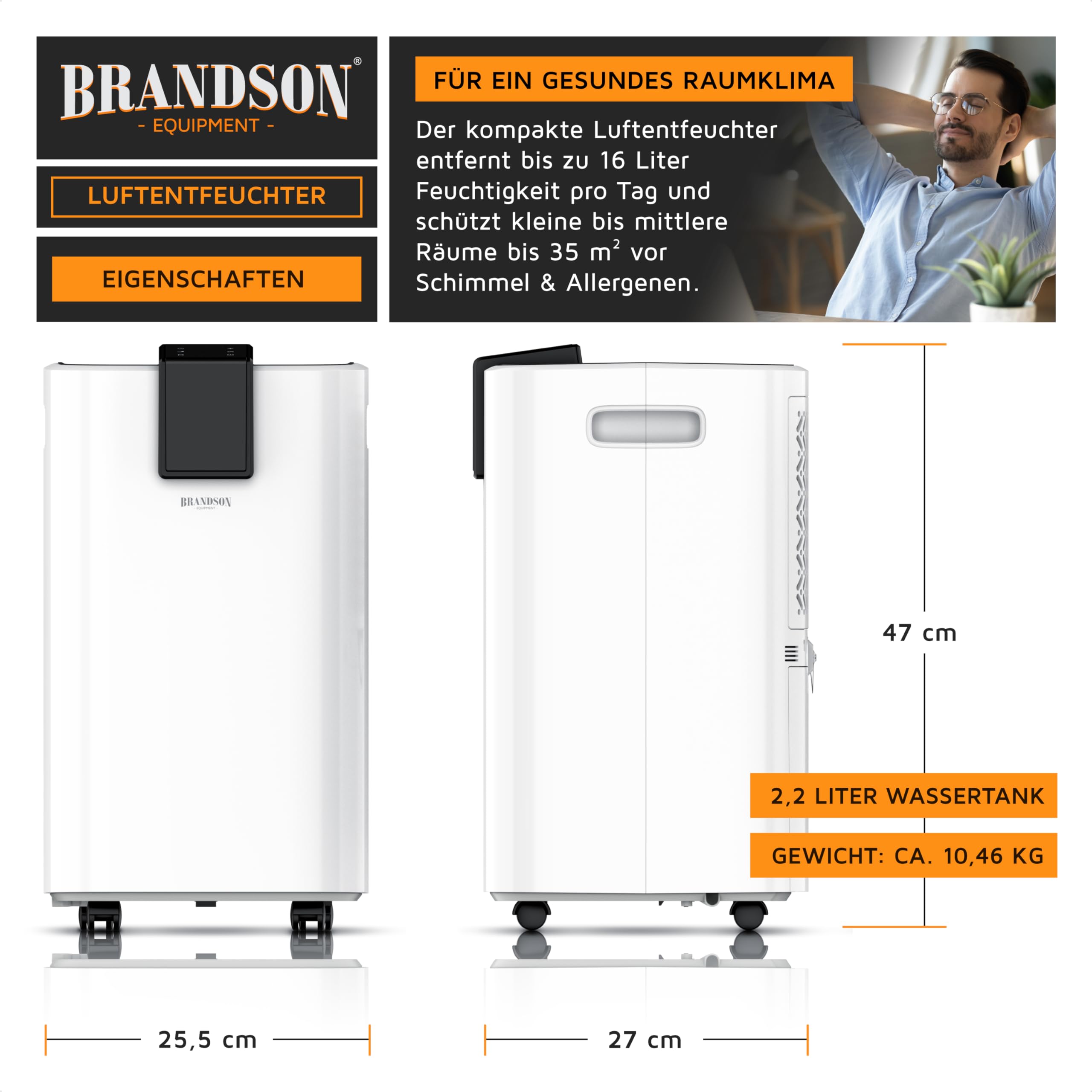 WLAN Luftentfeuchter mit Kompressor elektrisch - 10 Liter - WiFi Dehumidifier Raumentfeuchter – mit App - Schlauch-Entwässerung