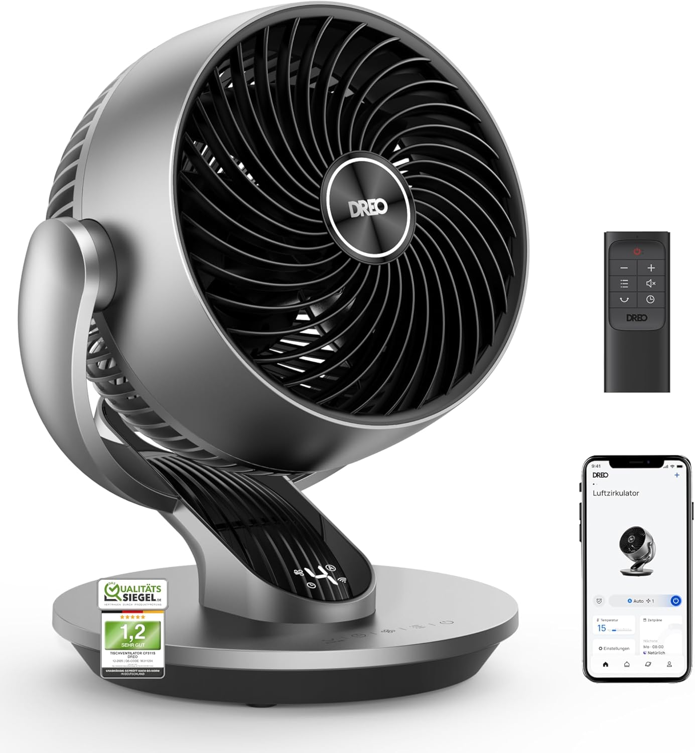 28dB Leiser Smart Tischventilator für Schlafzimmer Büro, Ventilator mit Fernbedienung Kühlung 21M Windentfernung 4-Geschwindigstufe 5 Modi 12H Timer 90° Auto 120° Manuell oszillierend, Lynx S
