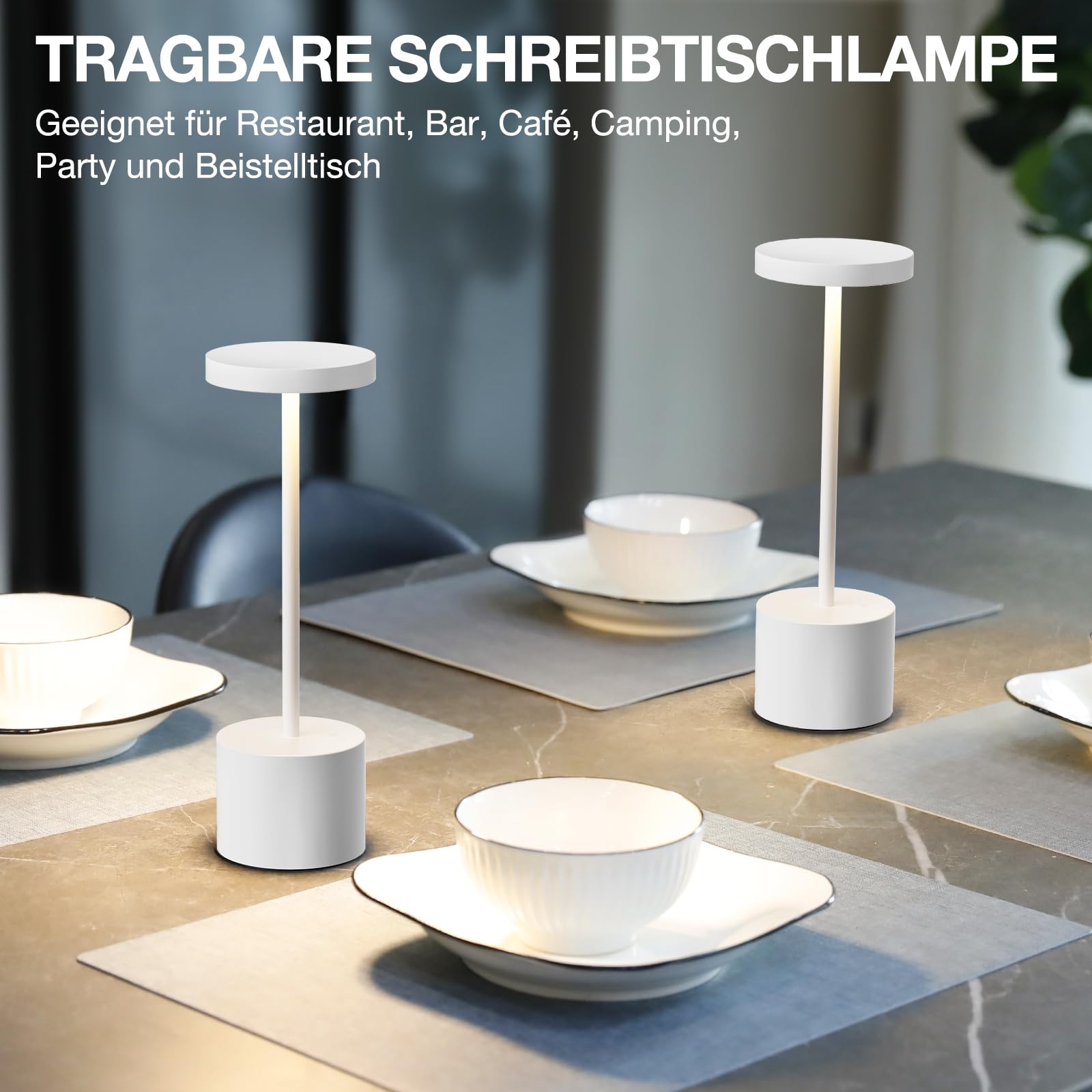 Tischlampe Batterie, LED Tischlampe Wireless, Tischlampe Wireless Batterie mit 3 Farbtemperaturen, Touch Nachttischlampe Dimmbar, kontinuierlich dimmbar für Schlafzimmer