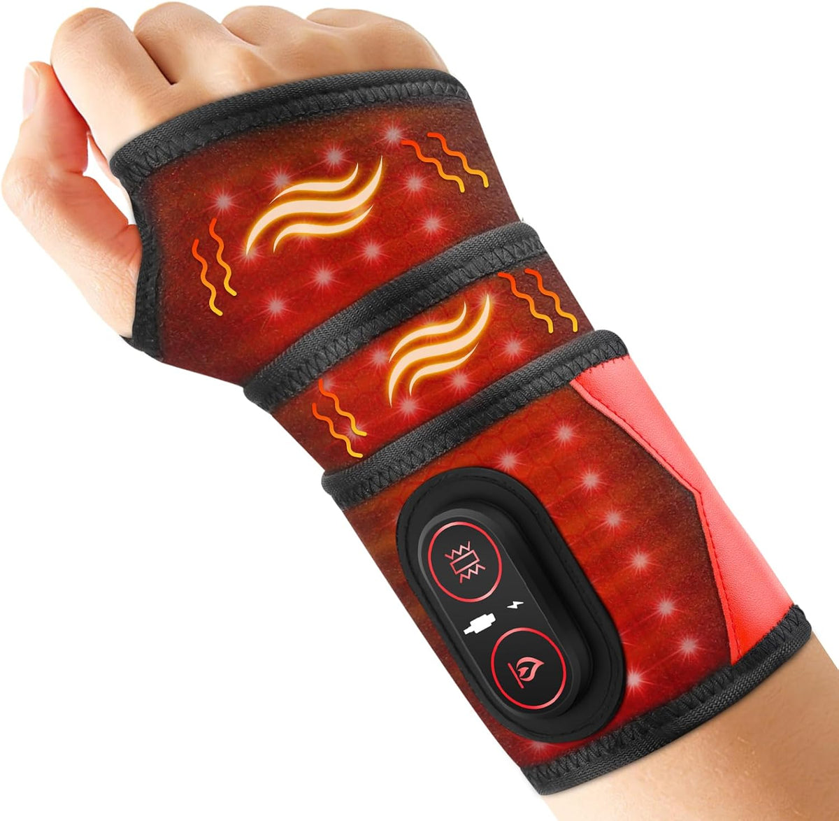 Kabellose Handgelenk-Heizbandage Mit Vibration, Tragbare Heiz-Handgelenkstütze Mit 660nm Rotem Licht, 3 Heizstufen, 3 Vibrationsmodi, Eingebauter 3000mAh-Akku, Geeignet Für Frauen Männer, 69cm Länge
